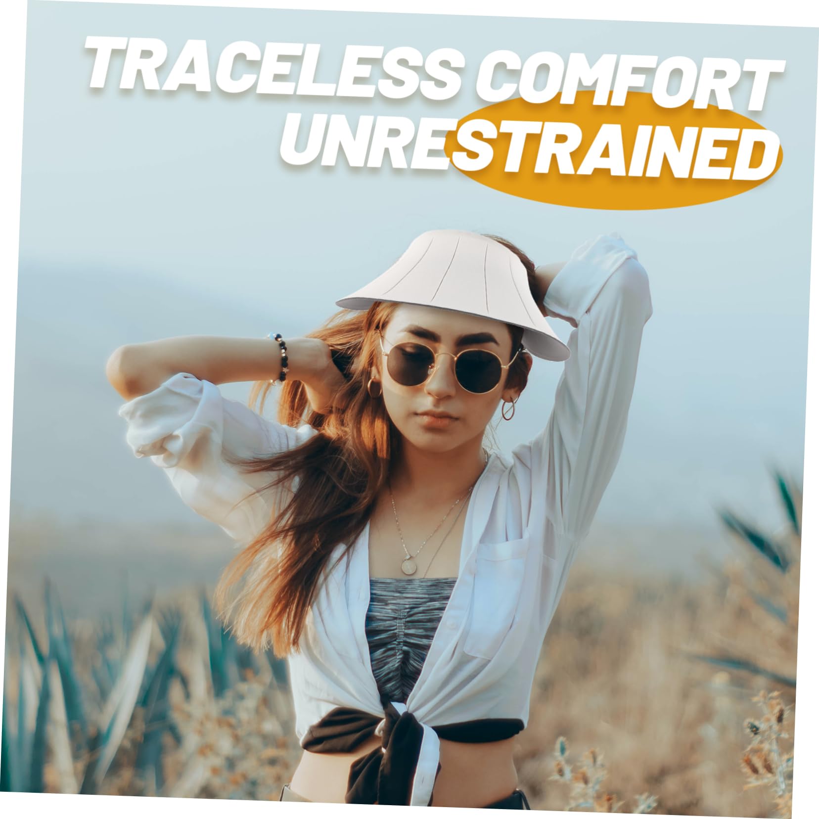 WOONEKY Chapeau Anti-UV Pliable à Larges Bords pour Femmes Blanc