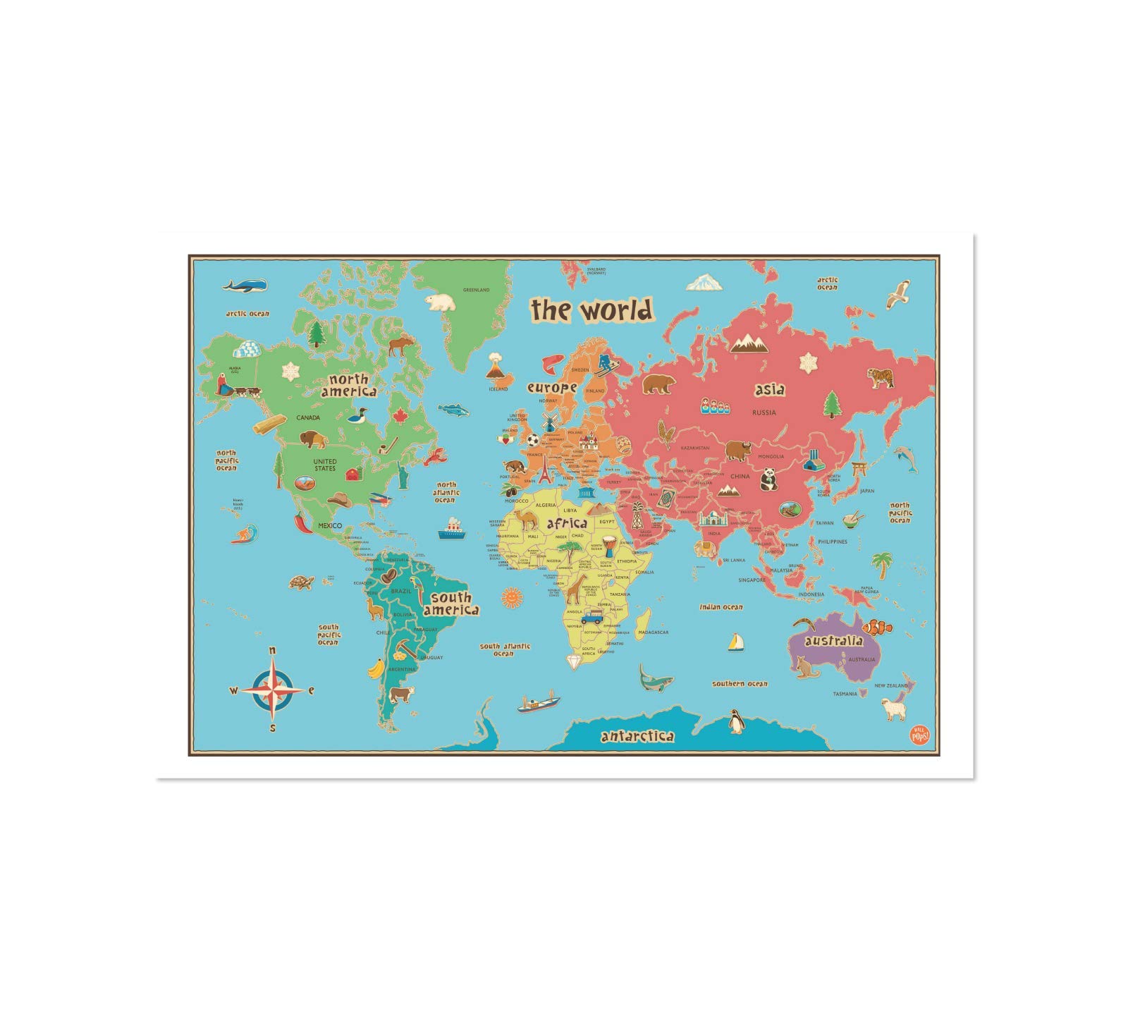 Carte du monde pour enfants poster imprimé éducatif en format A1, A2 et A3