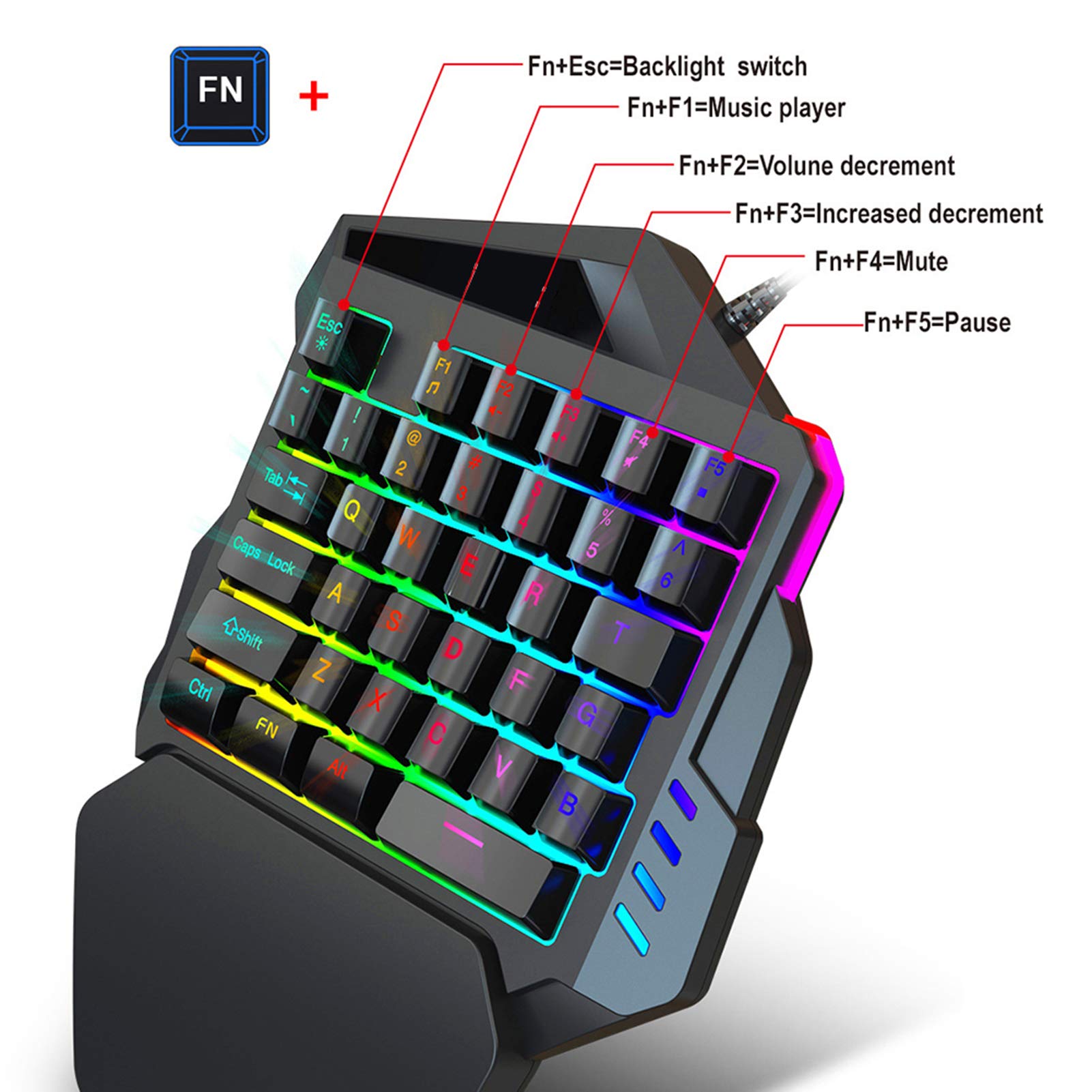 J50 Zestaw klawiatury z myszką do gier jedną ręką Podświetlany RGB Ergonomiczna konstrukcja dla graczy komputerowych Interfejs USB 2.0 35 klawiszy 5 regulowanych DPI