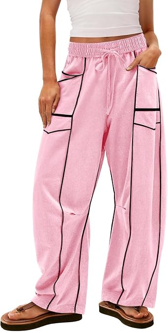 Womens Barrel Sweatpants High Waisted Wide Leg Pants Drawstring Athletic Baggy Pants Lounge Sweats