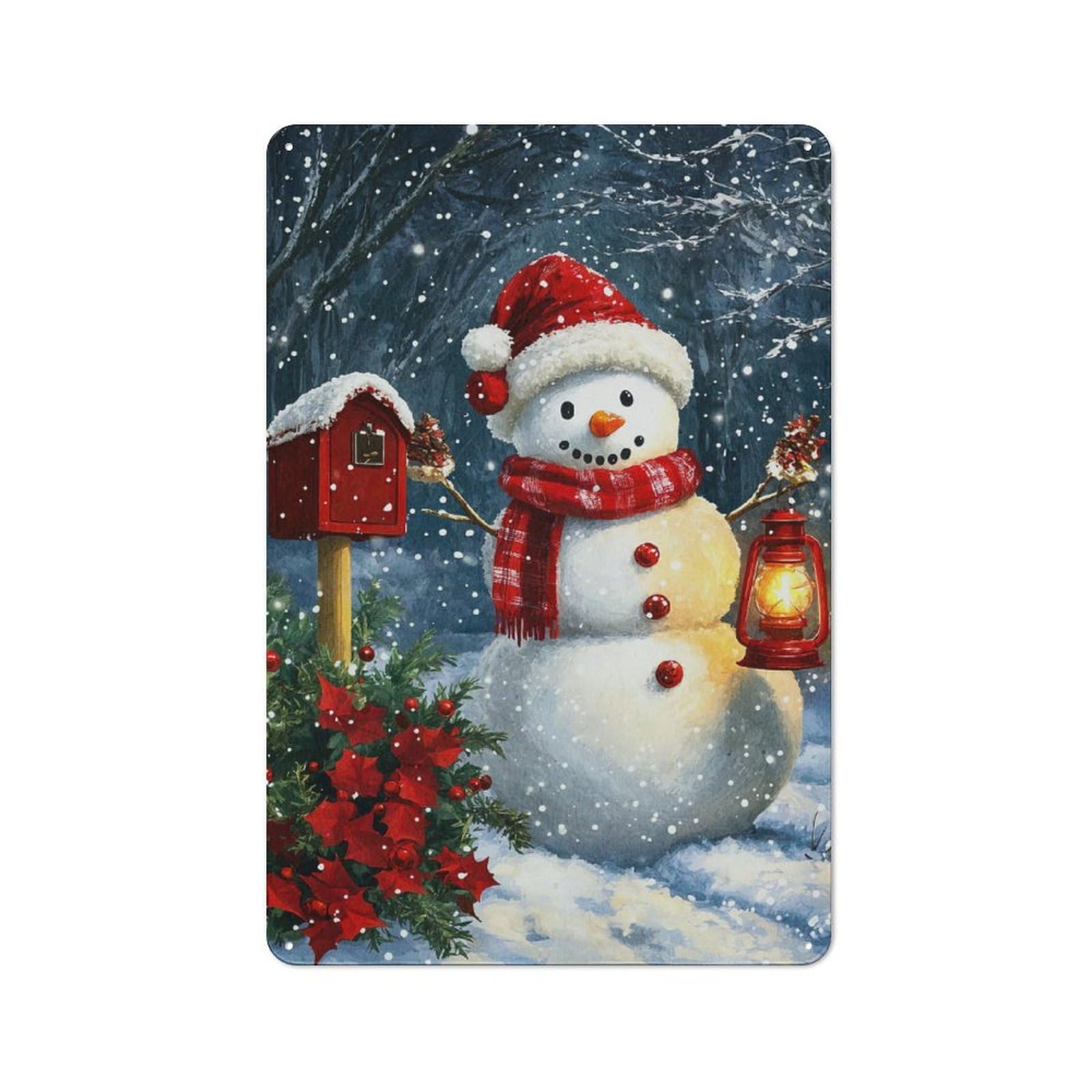 Junmoney Snowman Lantern Rustic Metal Plaque 30X20cm For Lounge Or Reading Corner, For Home Office, Studio And Craft Room Walls