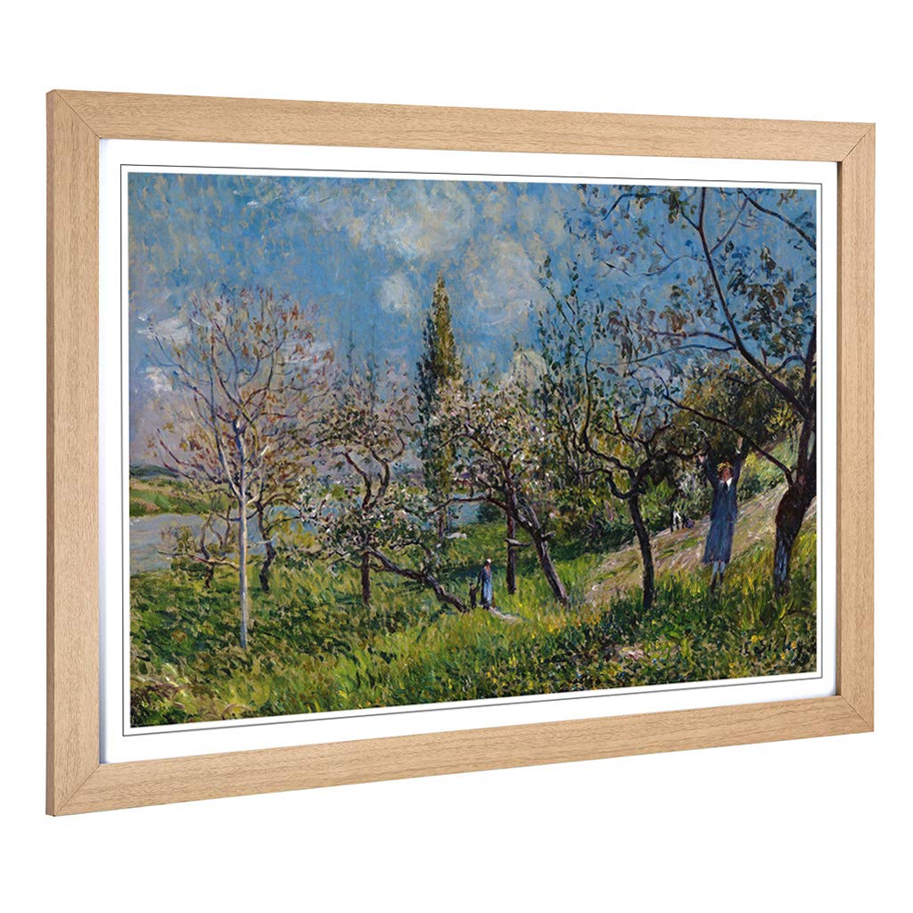 Big Box Art Framed Print of Alfred Sisley Orchard in Spring Design | Wall Art Picture | Home Decor for Kitchen, Living Room, Bedroom, Hallway, Oak, A2 / 24.5x18 Inch / 62x45cm
