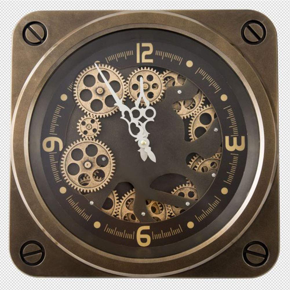 VHKJewE Retro Numeral Wall Clock Silent Non Ticking Rotating Gear Arabic Numerals 36.5 x .8 cm