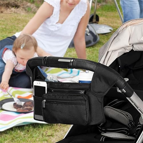 Miniatura 5 de Carrito de cochecito impermeable para cochecito de bebé, bolsa de pañales de 3 compartimentos con bolsa frontal extraíble y bolsillo de malla