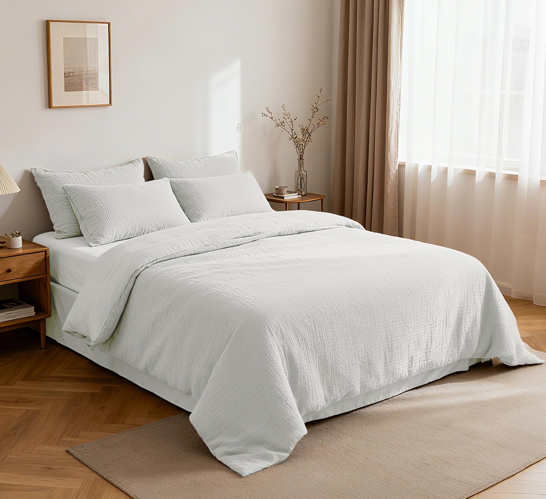 Musselin Bettwäsche 135x200 cm mit Kissenbezug 80x80 Weiß | 100% Baumwolle, blickdichter Musselin, atmungsaktiv, weich, Ganzjahresbettwäsche, OEKO-TEX Standard 100