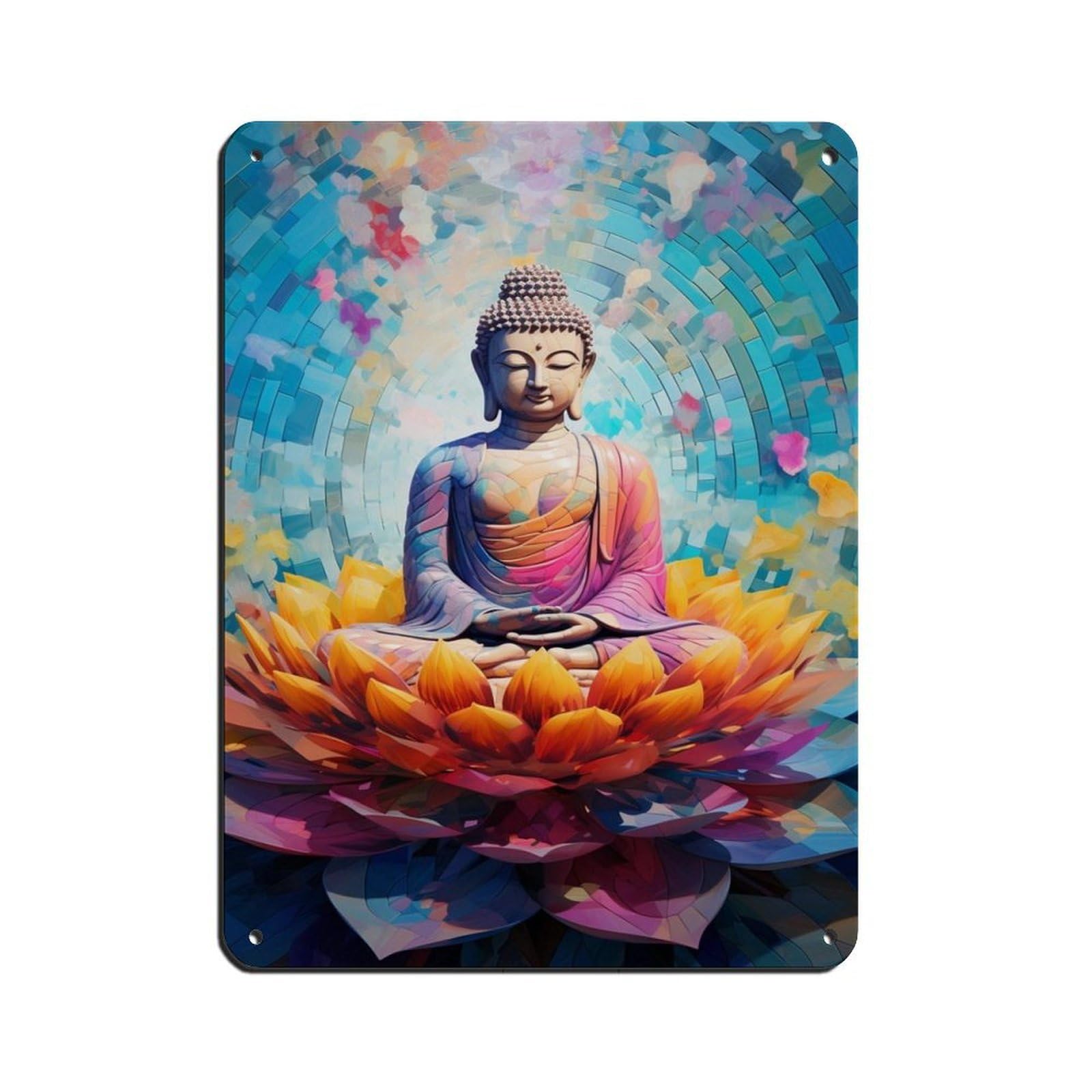 Bronze Buddha Decor,Buddha Flower Art Tin Sign Vintage Metal Pub Club Cafe Bar Home Wall Art Decoration Poster Retro 12x16inch(30x40cm)