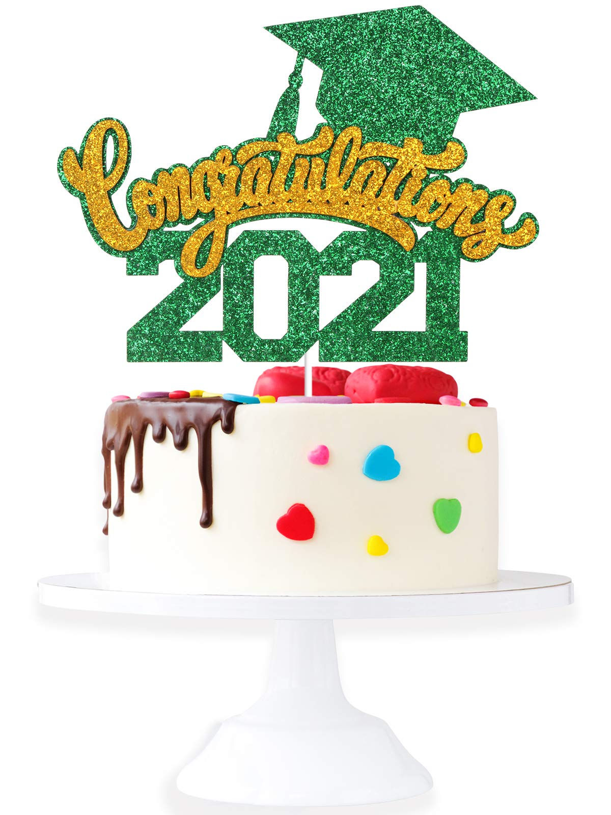 Congratulations 2023 Graduation Cake Topper - Class Of 2023 Grad Party Green Glitter Cake Supplies - Congrats High School College Graduation Party Decoration