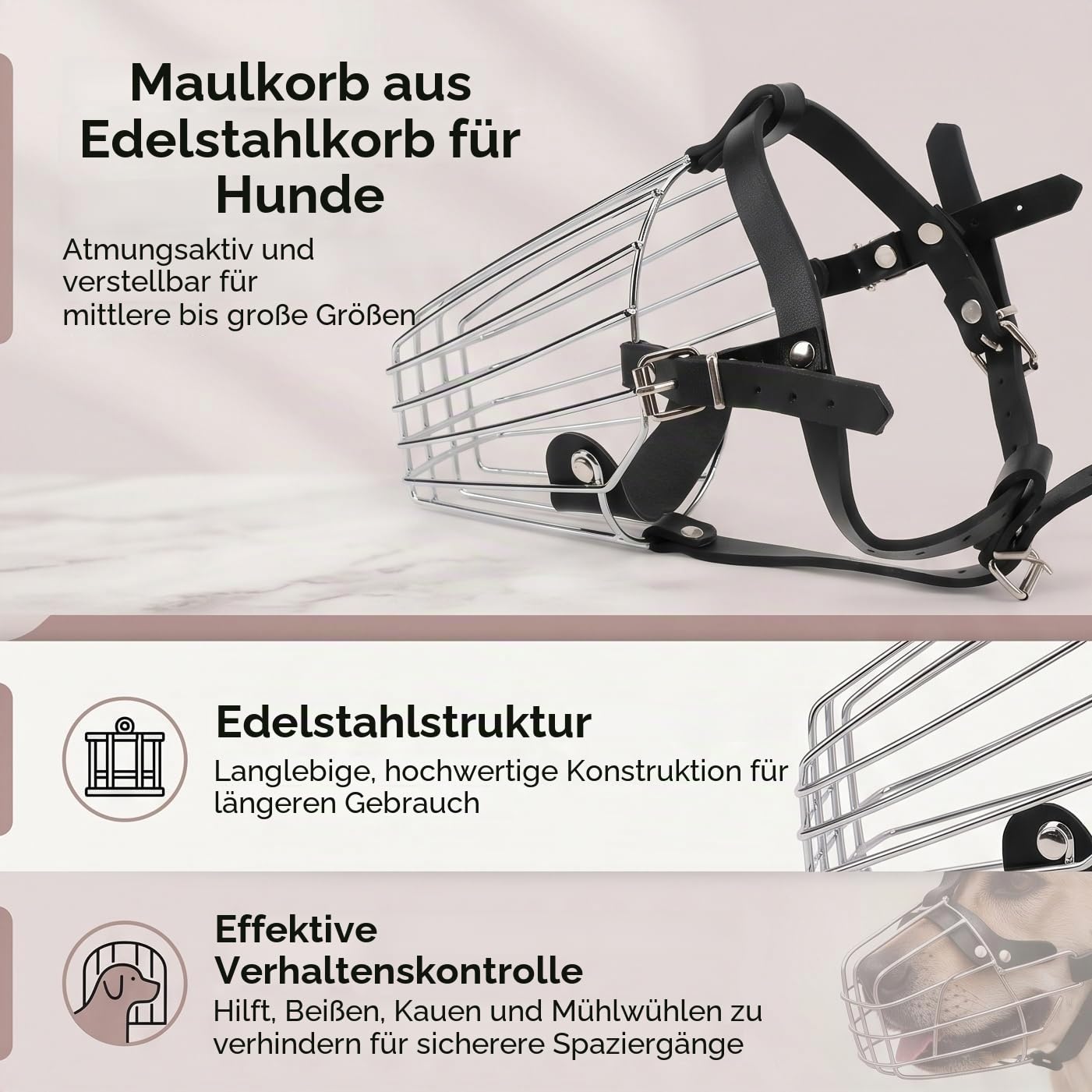 Hundemaulkorb aus Edelstahl Atmungsaktiver Avec des Bretelles Réglables | Robustes Edelstahl, verhindert Beißen und Fressen, Belüftungslöcher für Komfort, Verstellbare Größe, Erhöhte Sicherheit
