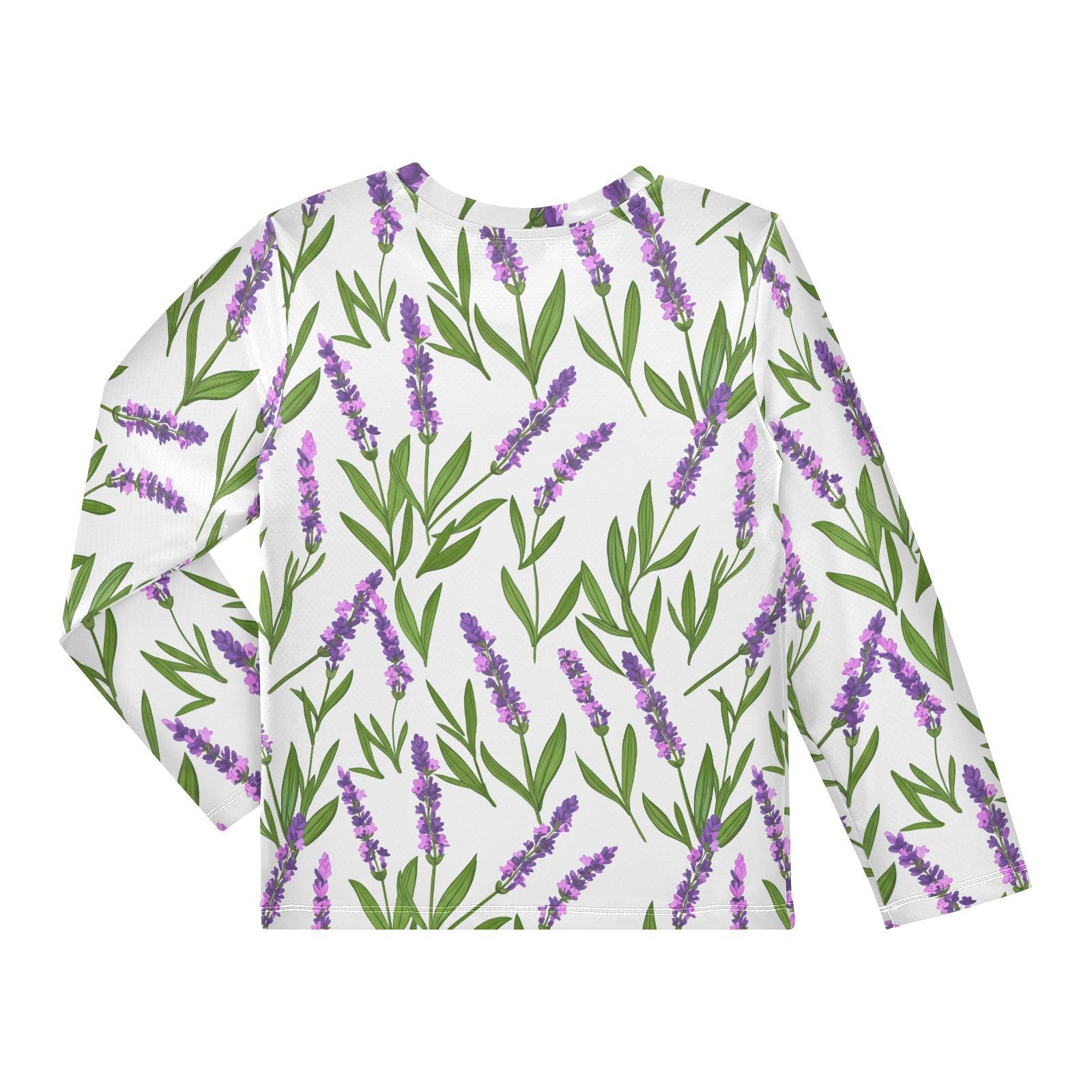DOMIKING Lavender Flower Leaves White Boys Long Sleeve Rashguard Shirt Kids Quick Dry Swim Shirt for Kids Toddler 11-12T