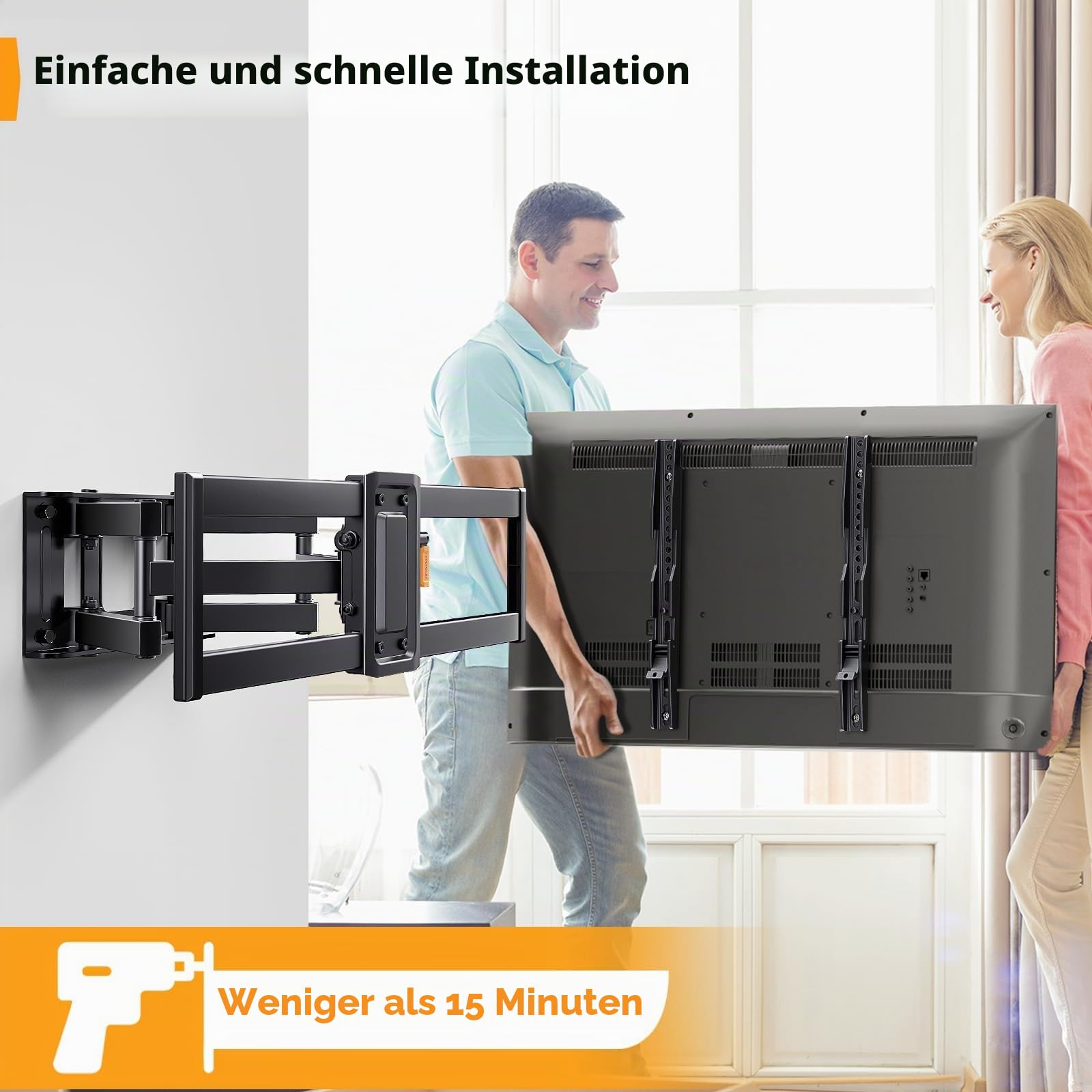 Perlegear TV Wandhalterung Schwenkbar, Ausziehbare Neigbare TV Halterung für 37-82 Zoll Flach & Curved Fernseher bis zu 60kg, Wandhalterung Fernseher max.VESA 600x400mm