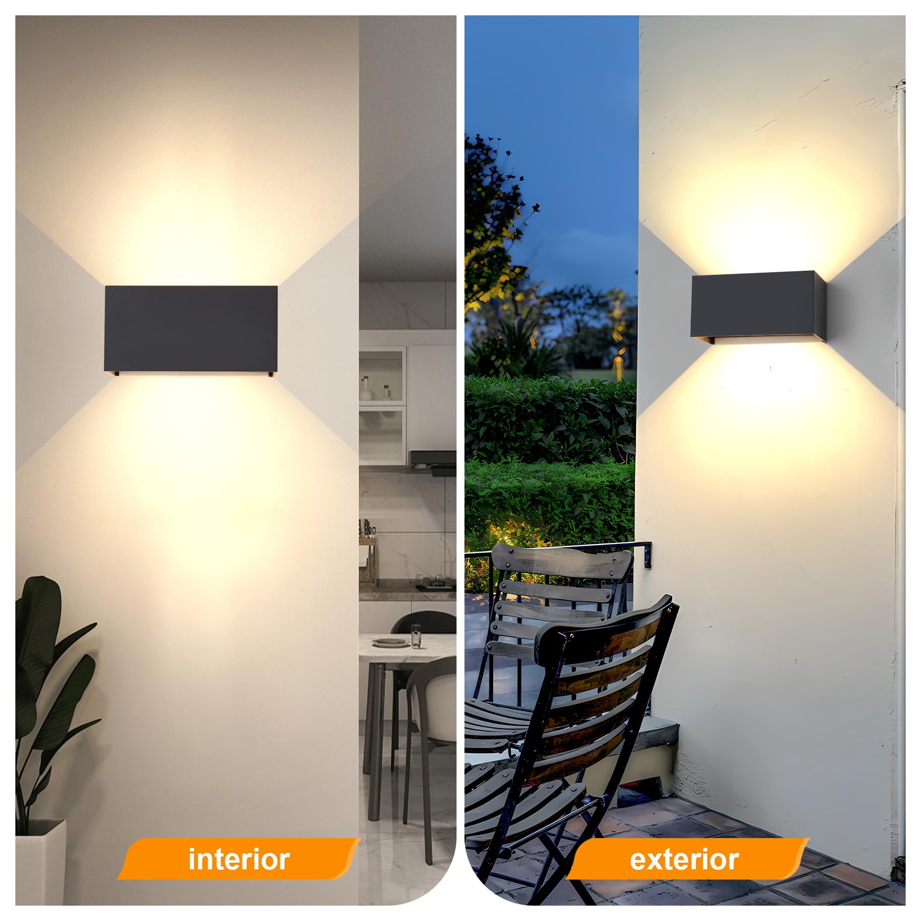 CHENBEN Aplique pared Exterior 24W,Lampara Exterior LED Impermeable IP65,Lámpara de Pared Exterior/Interior 3000K Ángulo Ajustable, Aplique Pared Interior para Jardín,Terraza,Balcón-2PCS