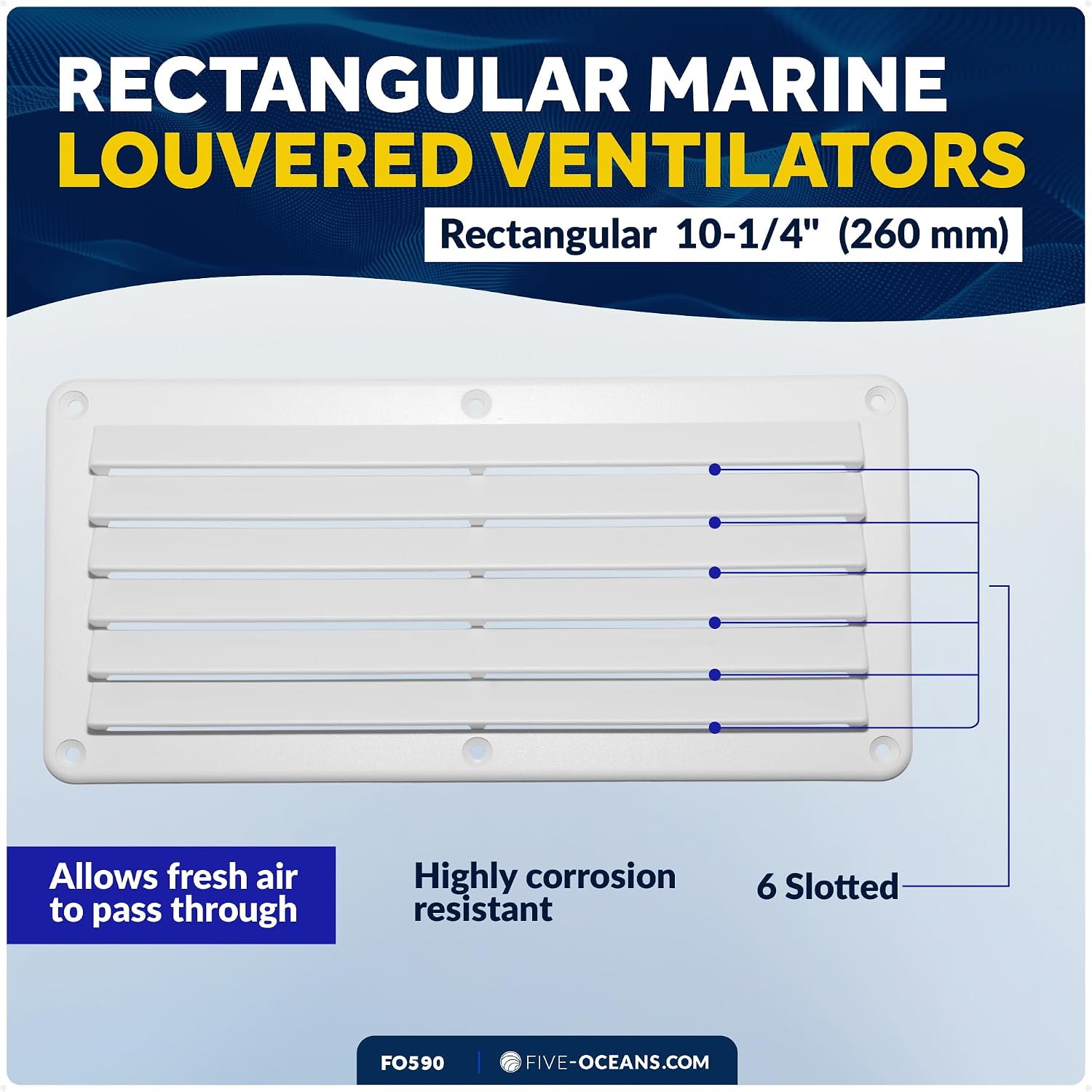 Five Oceans 6-Slotted Louvered Ventilators, 4-7/8-Inch x 10-1/4-Inch, White ABS Plastic - FO590