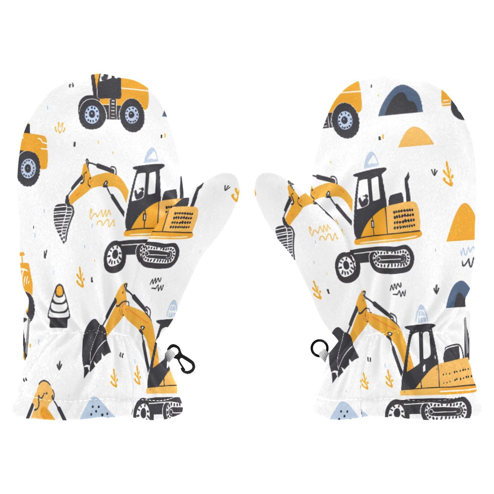 Kid's Winter Gloves Children Warm Gloves Excavating Machinery and Little Grass for Boys Girl Age 2-4 Years