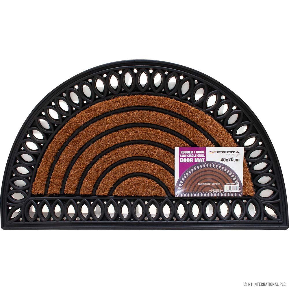 BARGAINGALORE Heavy Duty Non Slip Door Mat - Home Semi Circle Shaped Doormat | Grill Rubber Natural Coco 45 X 75Cm, Durable Long Lasting, Household Entrance Shoes Boots