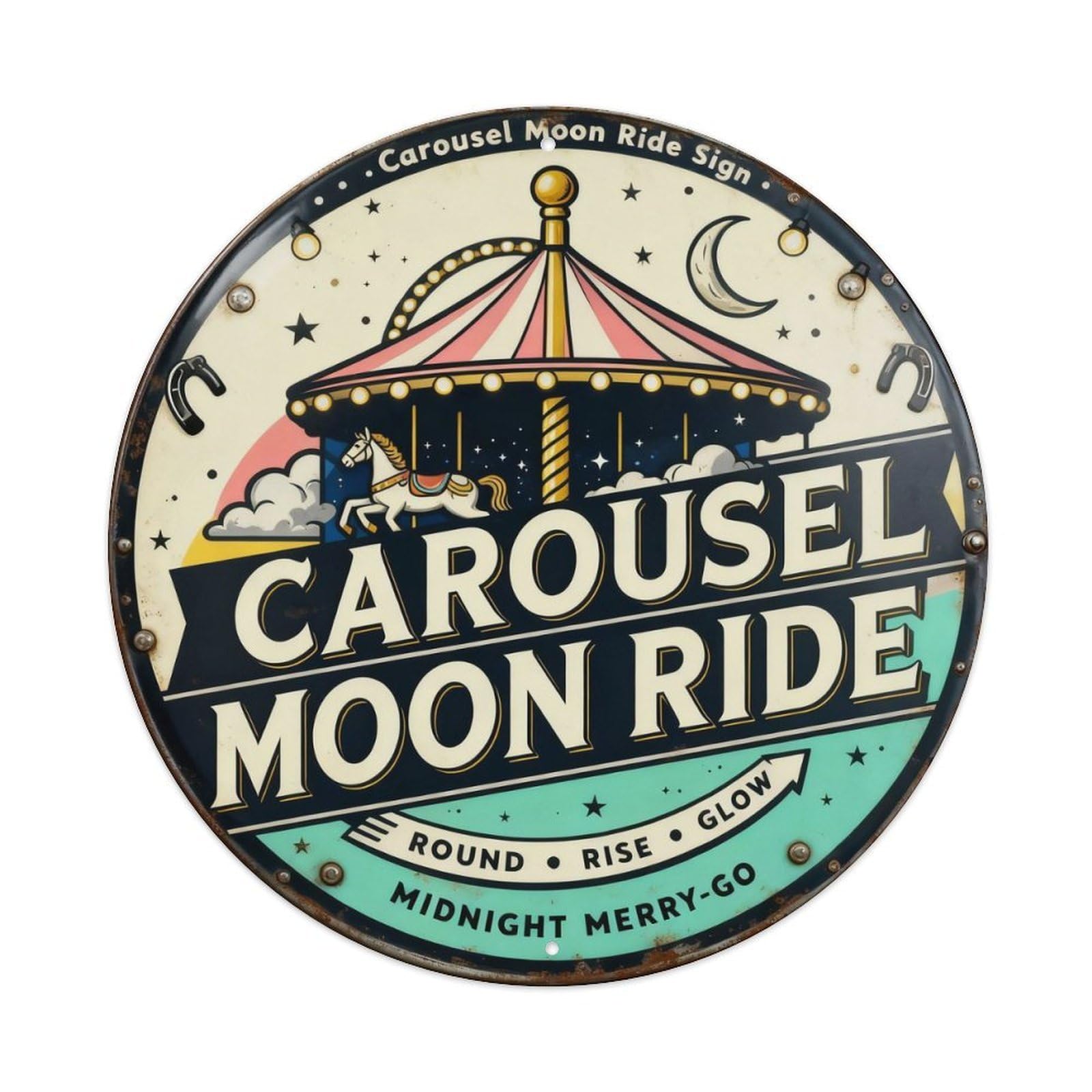 Carousel Moon Ride Sign Metal Tin Sign Plaque