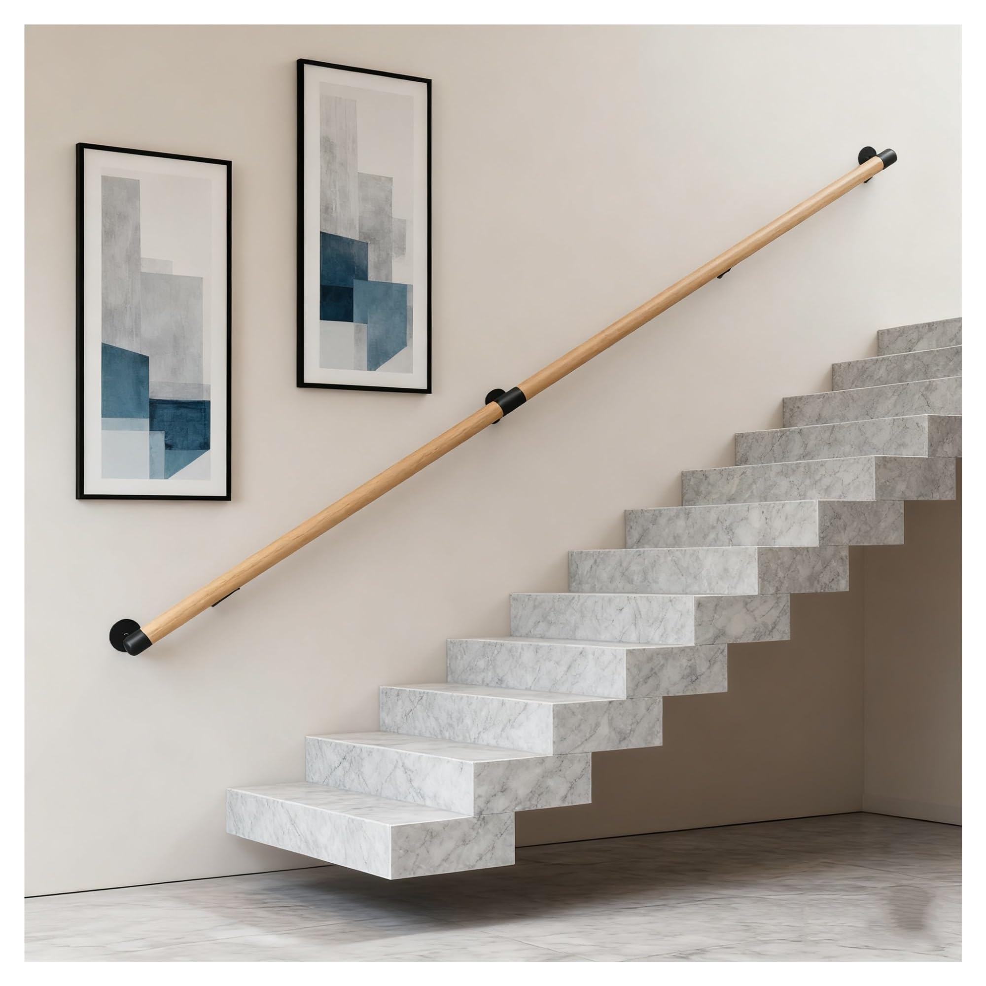 Main courante en bois de 180 cm avec balustrade ronde de 3,5 cm pour escalier