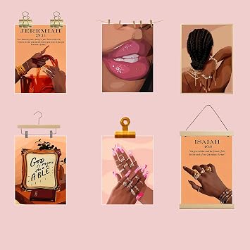 Black Womenl Pink Wall Art Aesthetic Set of 3, African American Black Girl Canvas Posters Fashion Black Girl Wall Pictures Prints , for Living Room Bedroom Bathroom Home Decor 16x12inch Unframed