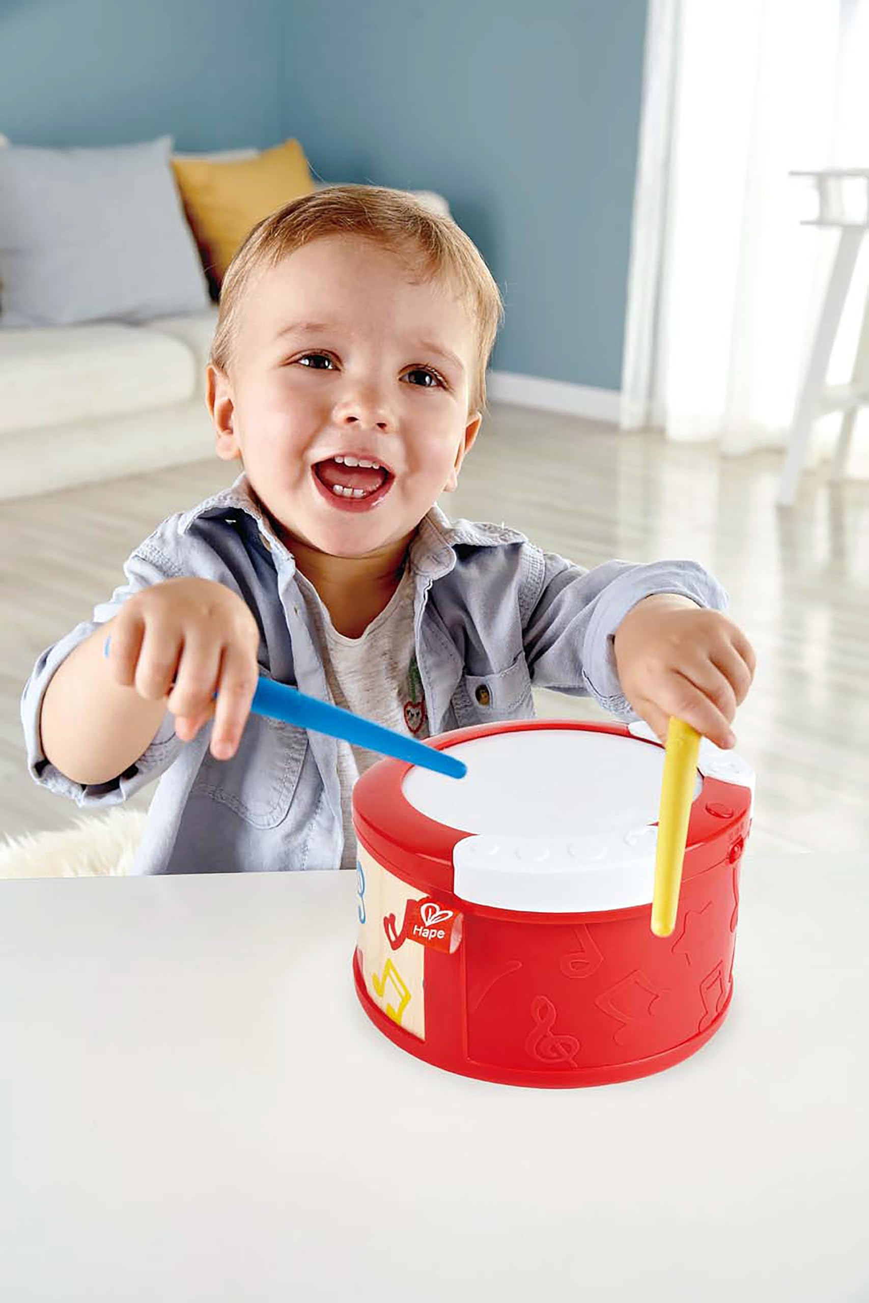 Hape Musikinstrumente Set Kinder, DJ Mischpult mit Trommel und Mikrofon, Musikspielzeug Holz für Kleinkinder