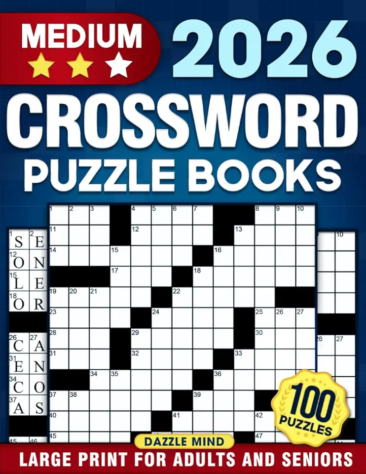 Medium-Difficulty Crossword Puzzle Books For Adults And Seniors: 100 Large Font Puzzles Fun Games to Focus Brain Boosting Activity for Cross Word Lovers (Perfect Christmas Gift for Crossword Lovers)