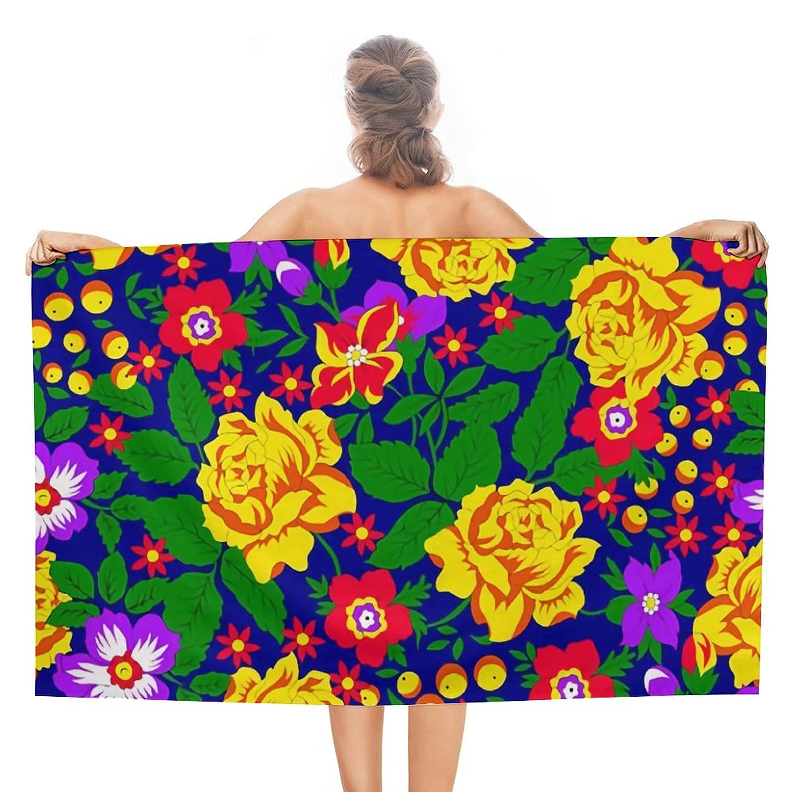 Lsjuee Yellow Flowers Beach Towel Girls Sandproof Superfine Fiber Beach Towel Oversized Microfiber for Tropical Vacations Gym Fitness Camping SPA Other Water Activities Cruise Beach Picnic 32INx52IN