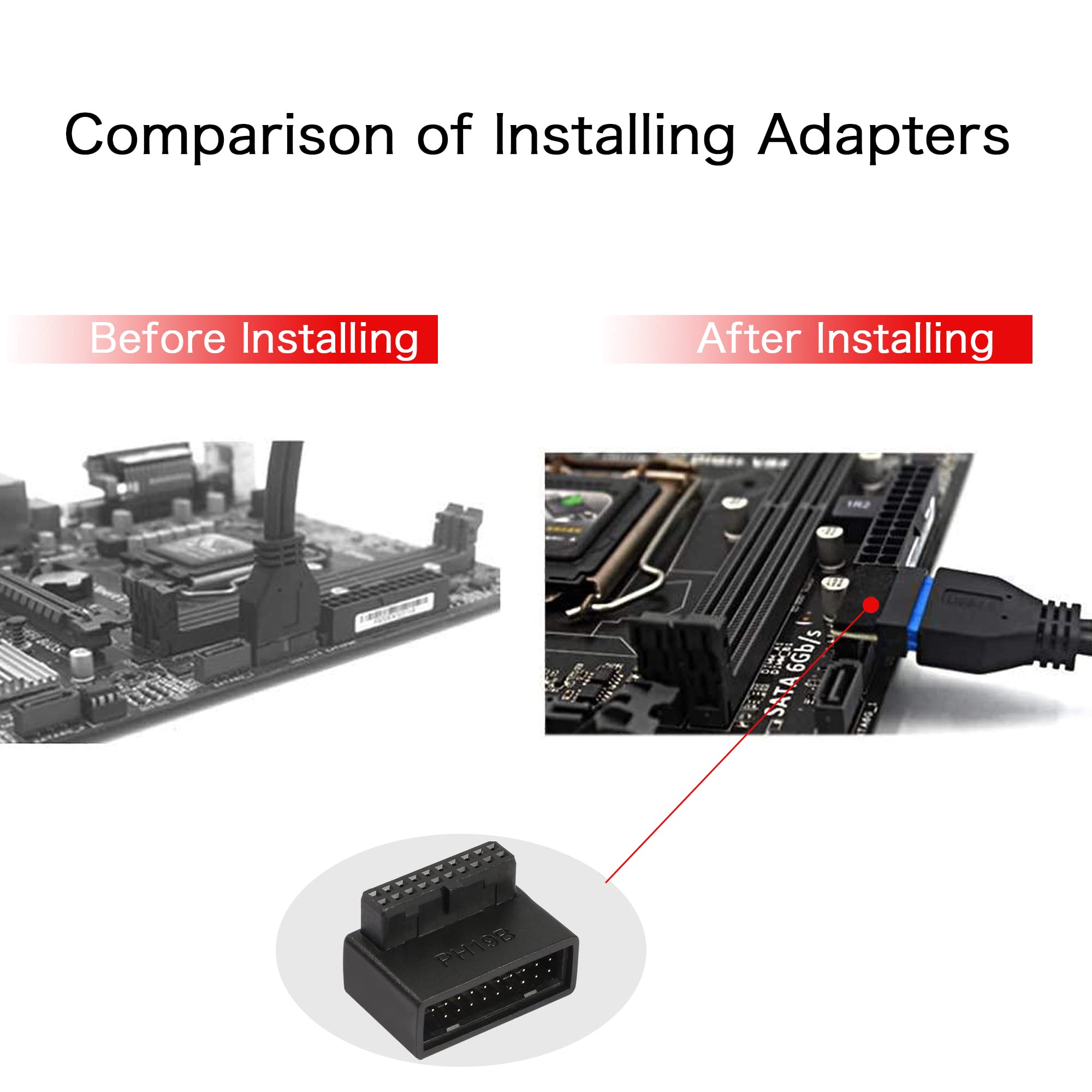 USB 3.1 Front Panel Internal Connector Type E 90 Degree Angled Adapter, USB C Header 90 Degree Adapter for Computer Motherboard (PH74-B
