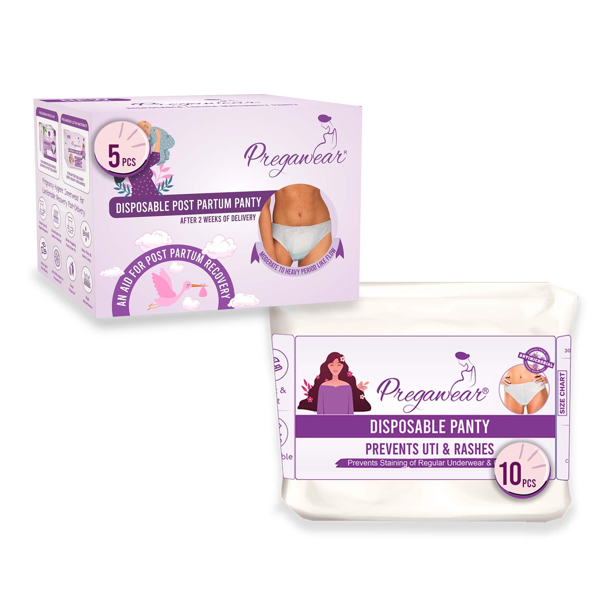 PROWEE|Pregawear Post Partum Maternity Panty(5) & Disposable Panties(10) Combo| Leak-Proof, Anti-Rash, Antifungal Hygiene Underwear for Comfortable Recovery| After Delivery Skin-Friendly-image-26