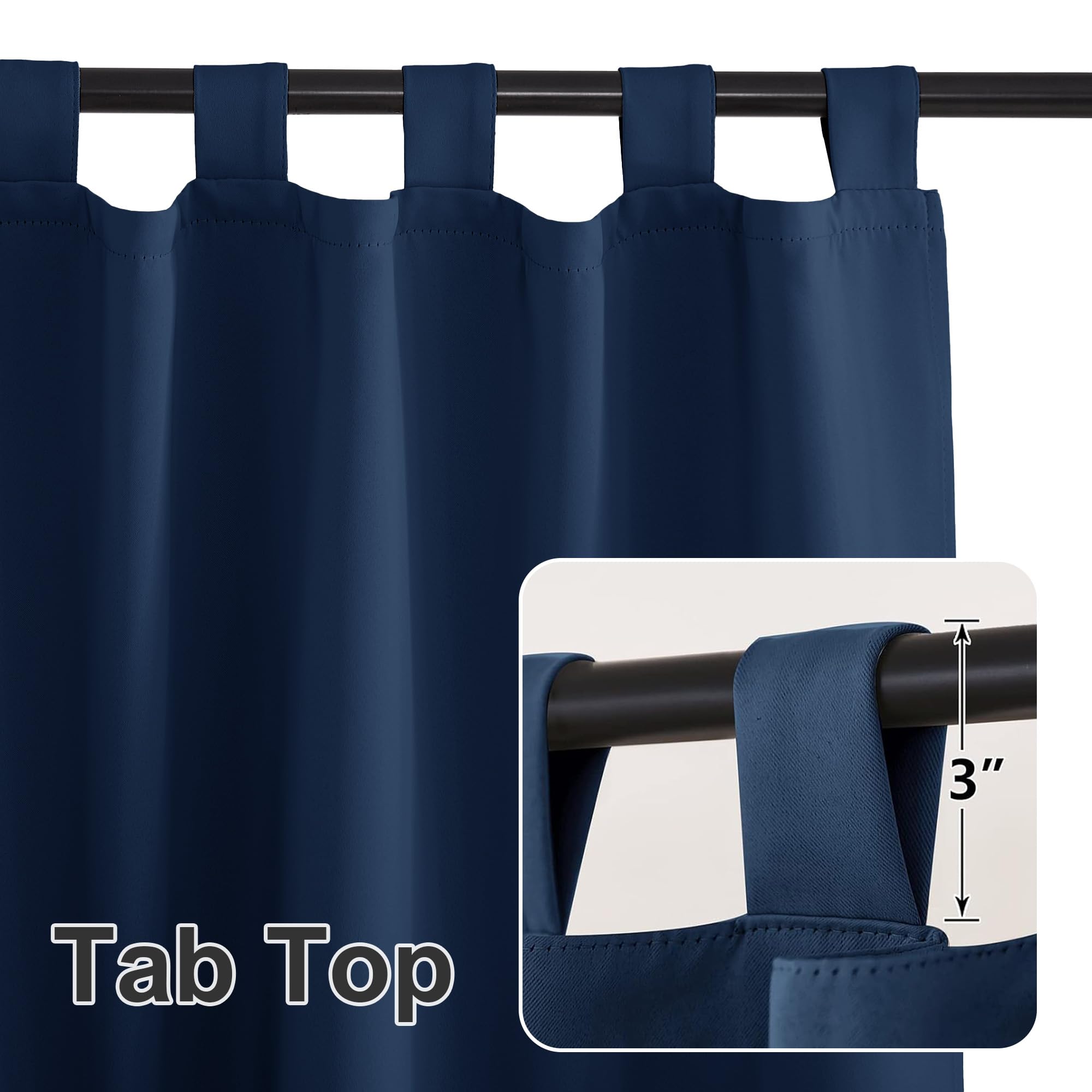 RYB HOME Waterproof Outdoor Curtains 84 inches Long, Water & Stain Resistant Windproof Drapes Blackout Outside Curtains for Gazebo Porch Cabana, W52 x L84 inches, 1 Panel, Navy Blue - 4