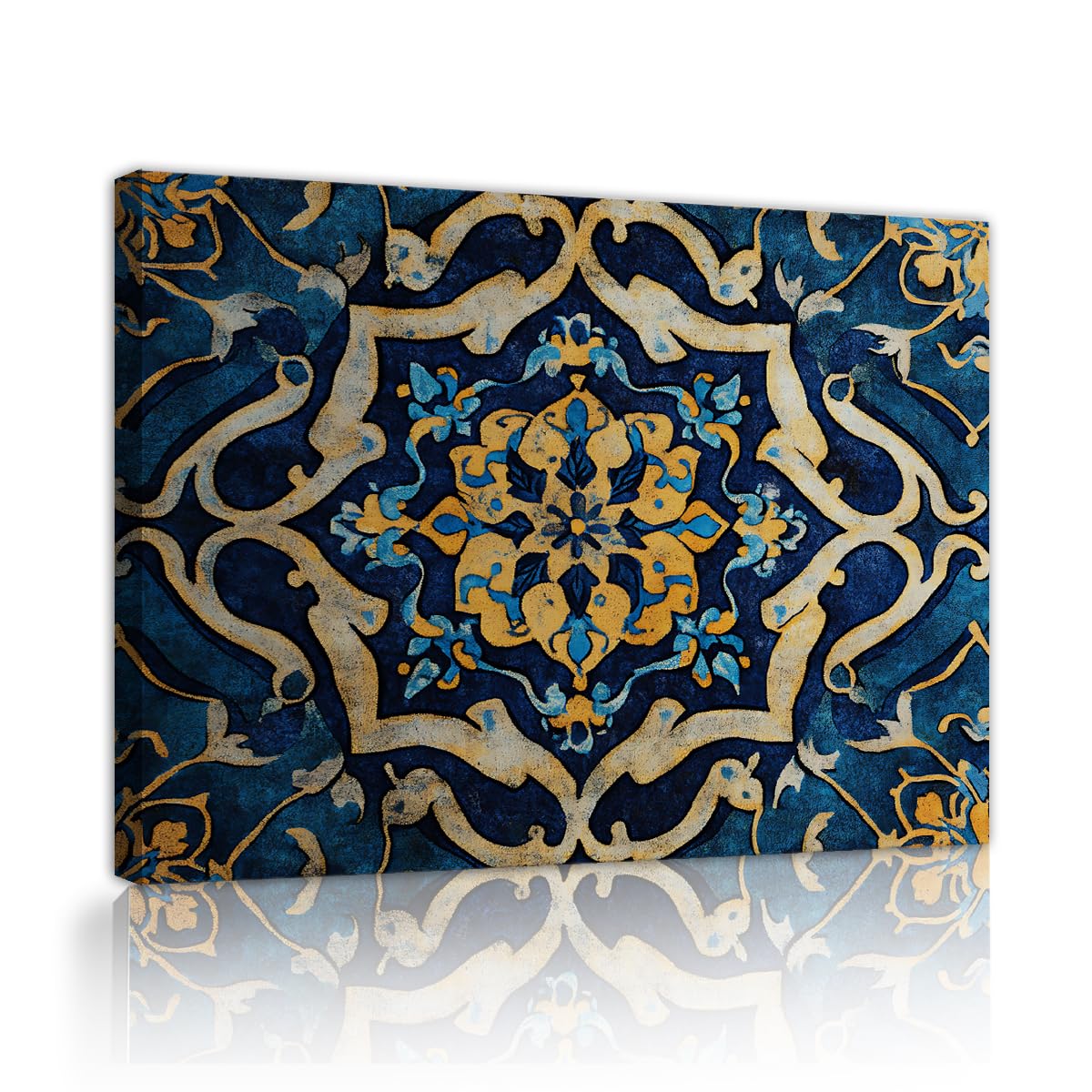 TOANGWALL Retro Mediterranean Mandala Canvas Wall Art Living Room Blue Yellow Antique Ethnic Geometric Posters for Salon Dorm Decor 40x50cm