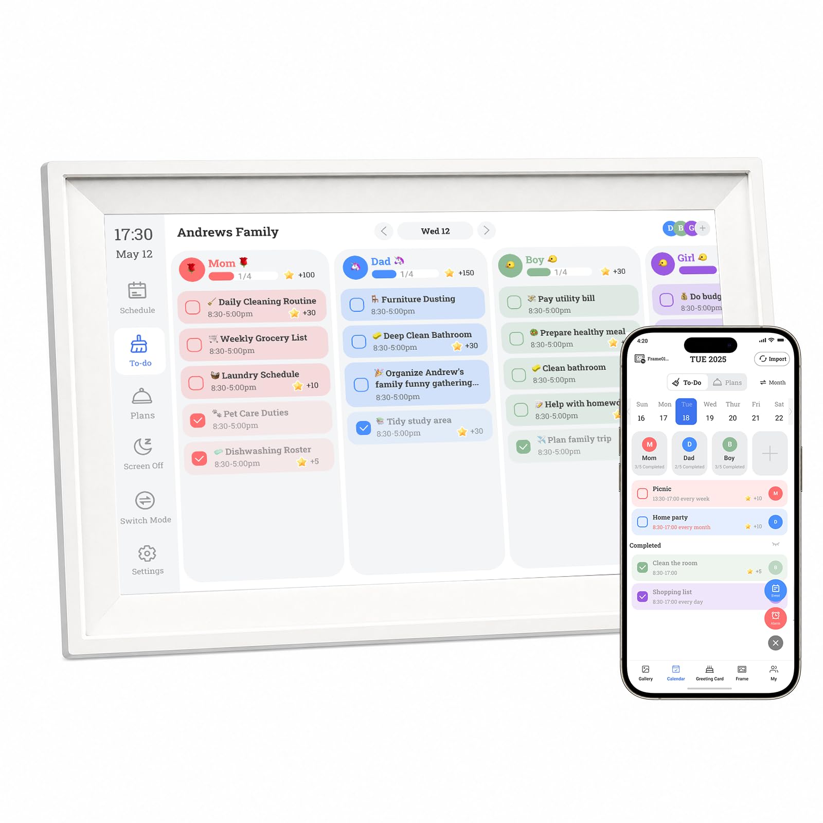 15,6 Zoll Digitaler Kalender Wand Touchscreen 32GB Elektronischer Smart Familienplaner mit Aufgabendiagramm Wand & Schreibtisch montierbar Interaktiver Kalender für Zuhause Geschenke für Mama Papa