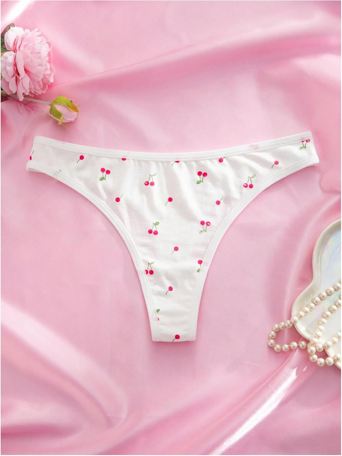 WDIRARA Women's 3 Pack Cute Graphic Panties Set Lace Trim Low Rise Comfy Thong Underwear - Image 5