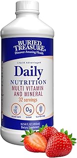Buried Treasure Daily Nutrition Liquid Multivitamin and Mineral Supplement with Trace Minerals, Superfoods, Vitamin A, B-Complex, C, D, E, Methylfolate, Biotin, Magnesium, Zinc, Resveratrol, 32 serv