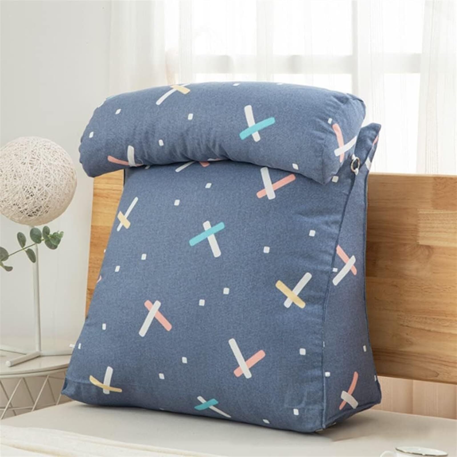 MYXJX back support cushion, On Bed Reading Watching TV Backrest Pillow with Pocket Triangle Back Cushion(D,60cm)