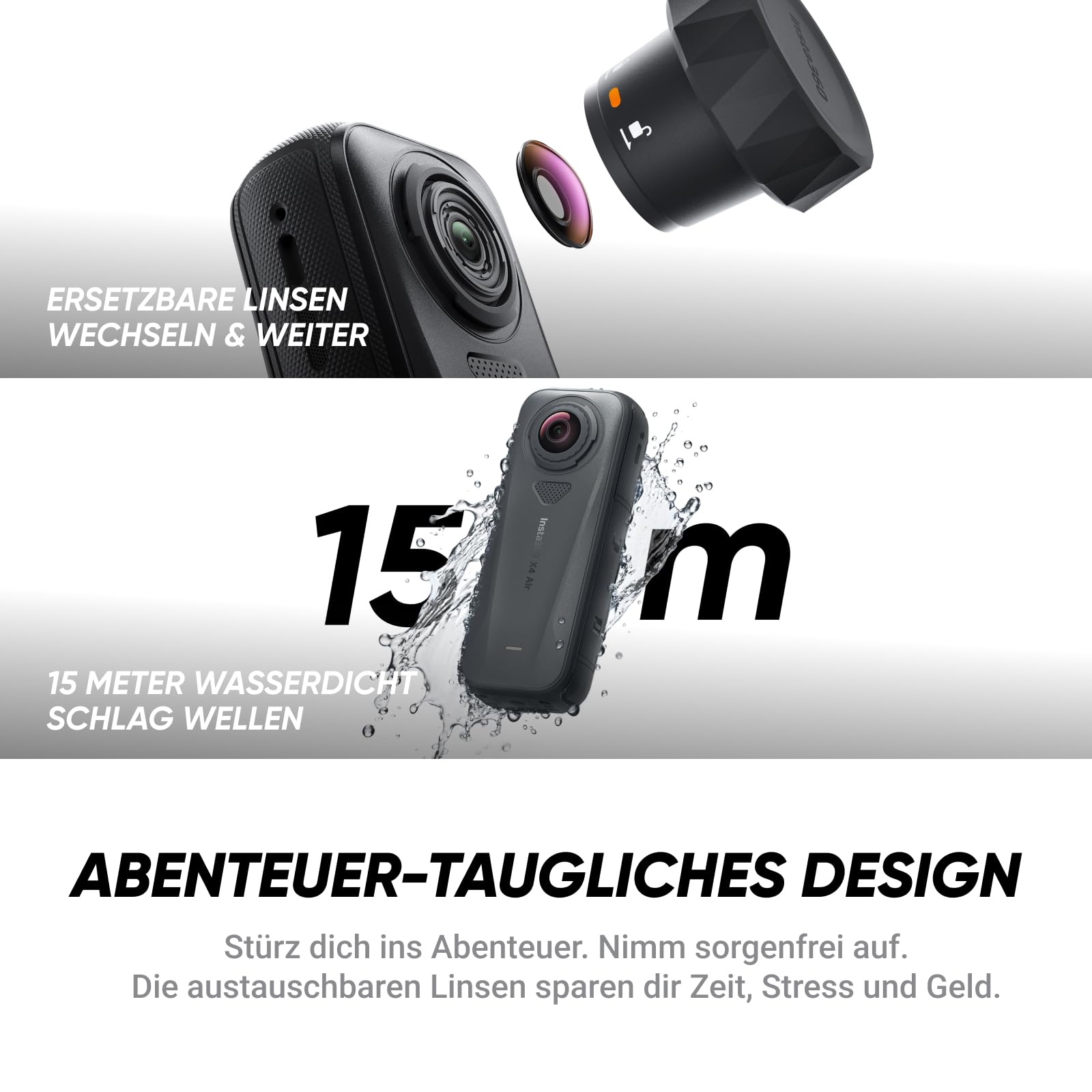 Insta360 X4 Air Starter-Bundle 8K 360°-Kamera 165 g Selfie-Stick Wechsel-Linsen FlowState-Stabilisierung