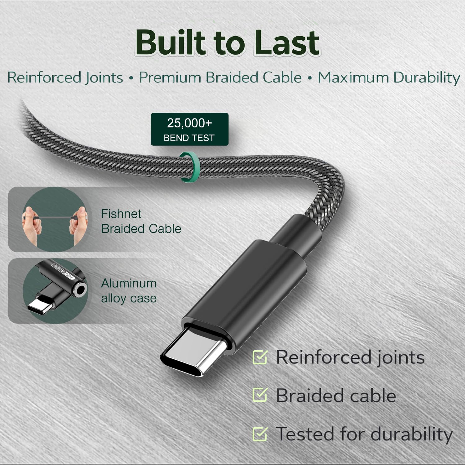 USB C auf 3,5 mm Hi-Res Audio-Adapter, eingebauter DAC, Typ C auf AUX-Kopfhöreranschluss, Sound in Studioqualität, unterstützt Anrufe, kompatibel mit iPhone 15, 16, 17, Samsung Galaxy S25, S24, S23