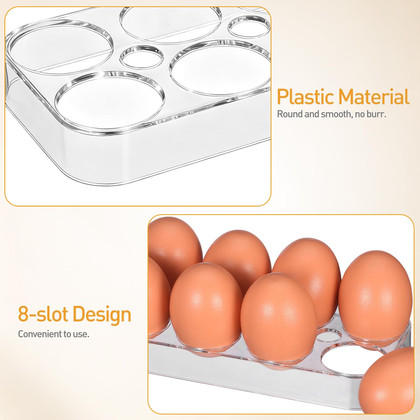 2 Piezas Porta Huevos para Nevera, 17.5 x 8.5 x 2.2cm Hueveras para Frigorifico, Caja de Almacenamiento de Huevos con 8 Compartimentos, Práctico y Conveniente, para Cocinas y Frigoríficos