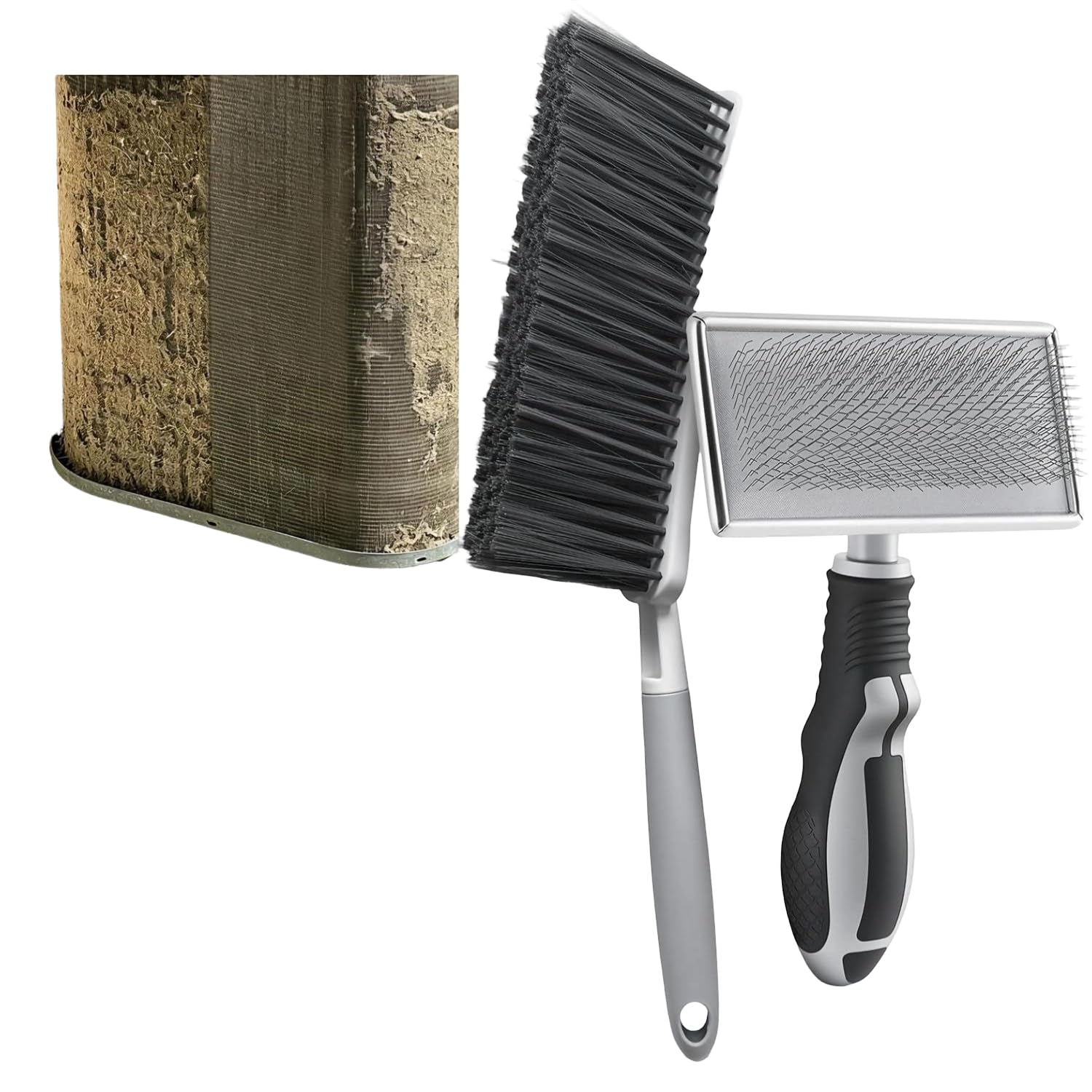 Condenser Coil Brush Tool Featuring Dense Bristles, Stainless Steel Fin Comb, Manual HVAC Upkeep Gear for Aluminum Heat Exchangers Radiator Upkeep Aluminum Fins Lint Debris Homeowner