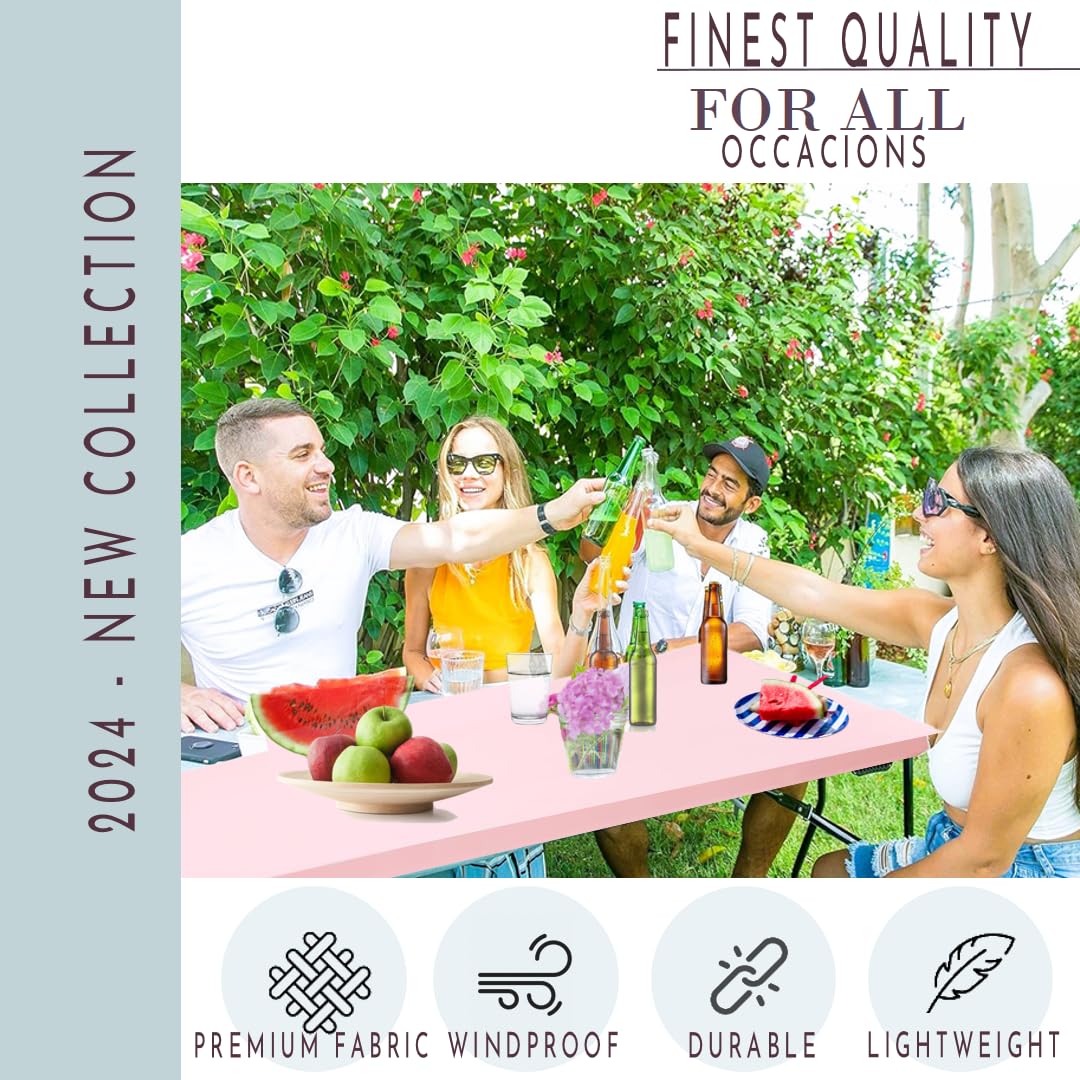 LESCATO Polyester 4ft Fitted Tablecloth Elastic Spandex Rectangle Table Cover, Fitted Table Covers for 4 Foot Tables, Washable Picnic Table Cover Indoor Outdoor 48x24 inch Pink