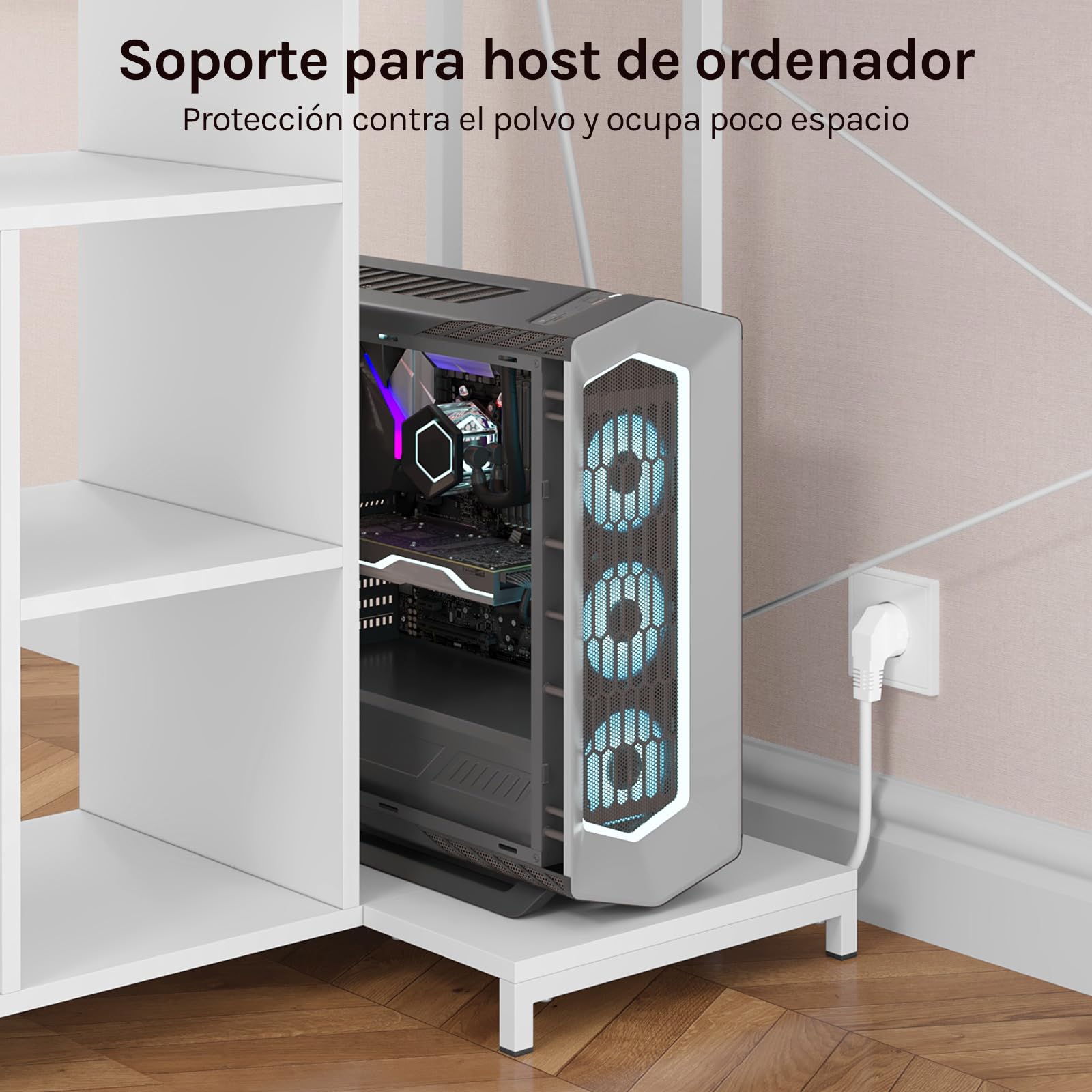 WOLTU Escritorio Esquinero en L con USB Dual, Blanco | 120x80 cm, Estantes Reversibles & Base Cargador