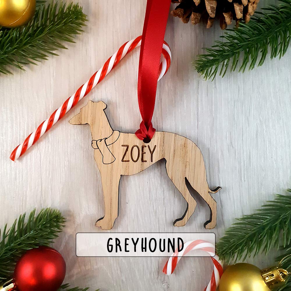 My Pretty Little Gifts Personalised Greyhound Wooden Dog Decoration - Sustainable Oak Tree Bauble