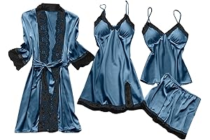 Women’s Satin PJ 4 Pcs Sleepwear Sexy Lingerie Robe Nightgown