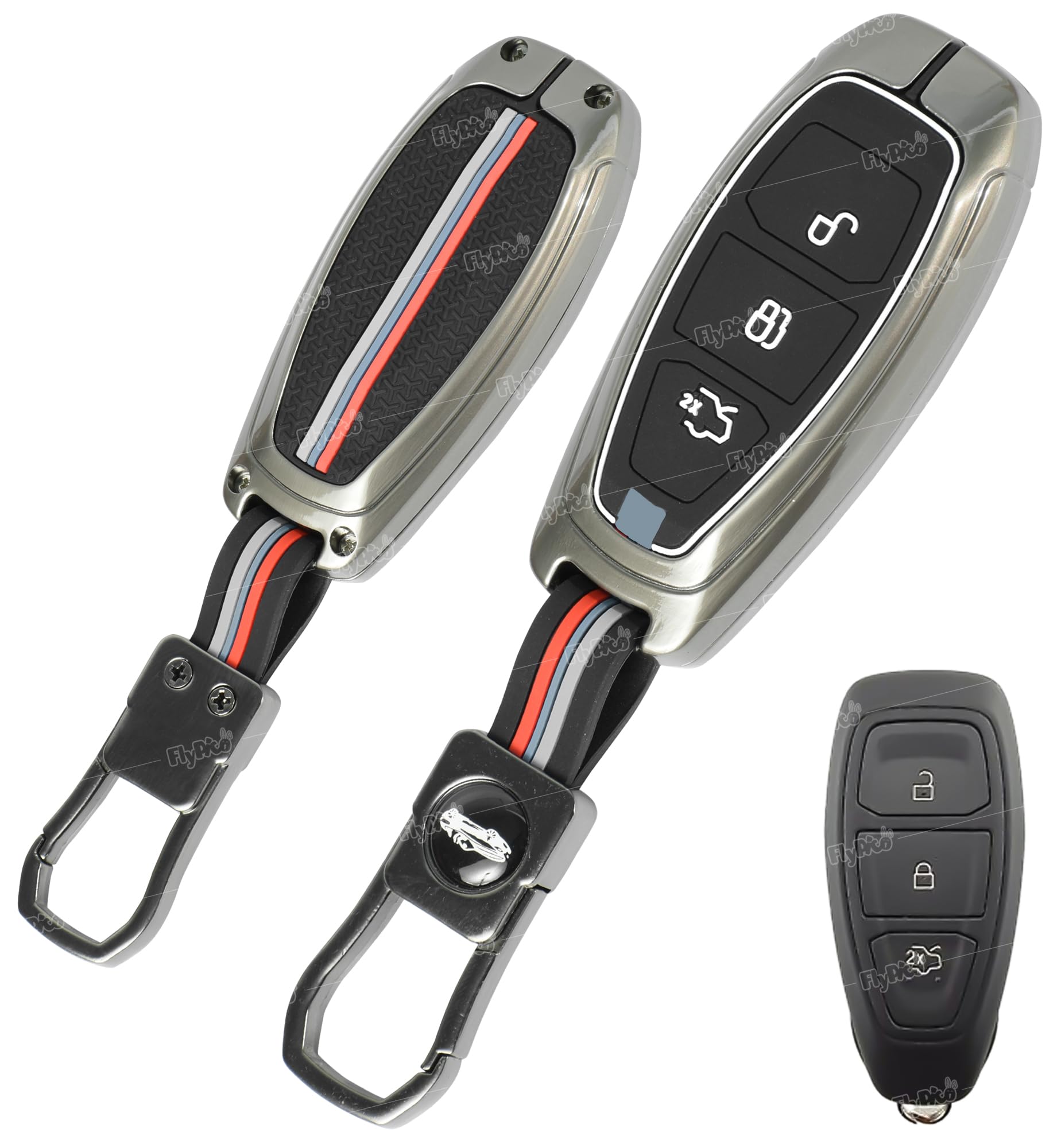 Metal Silicon Key Cover Compatible for Ford EcoSport Premium for 3 Button Smart Key Metal & Silicon Protection Special Feature Visible in Low-Light Conditions-image-32