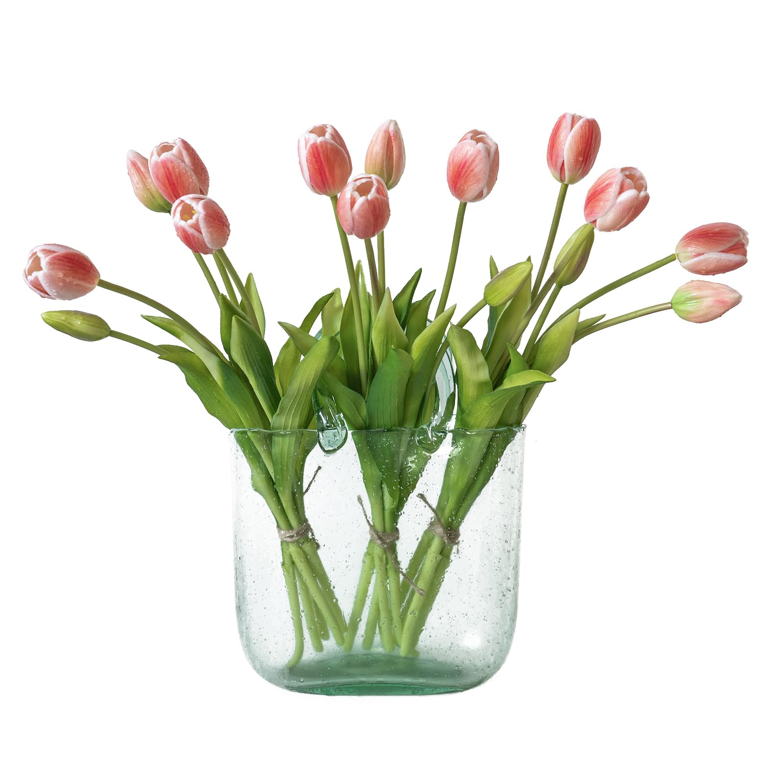 Tulipes artificielles latex DUYONE rose corail lot de 15 fleurs pour bouquet