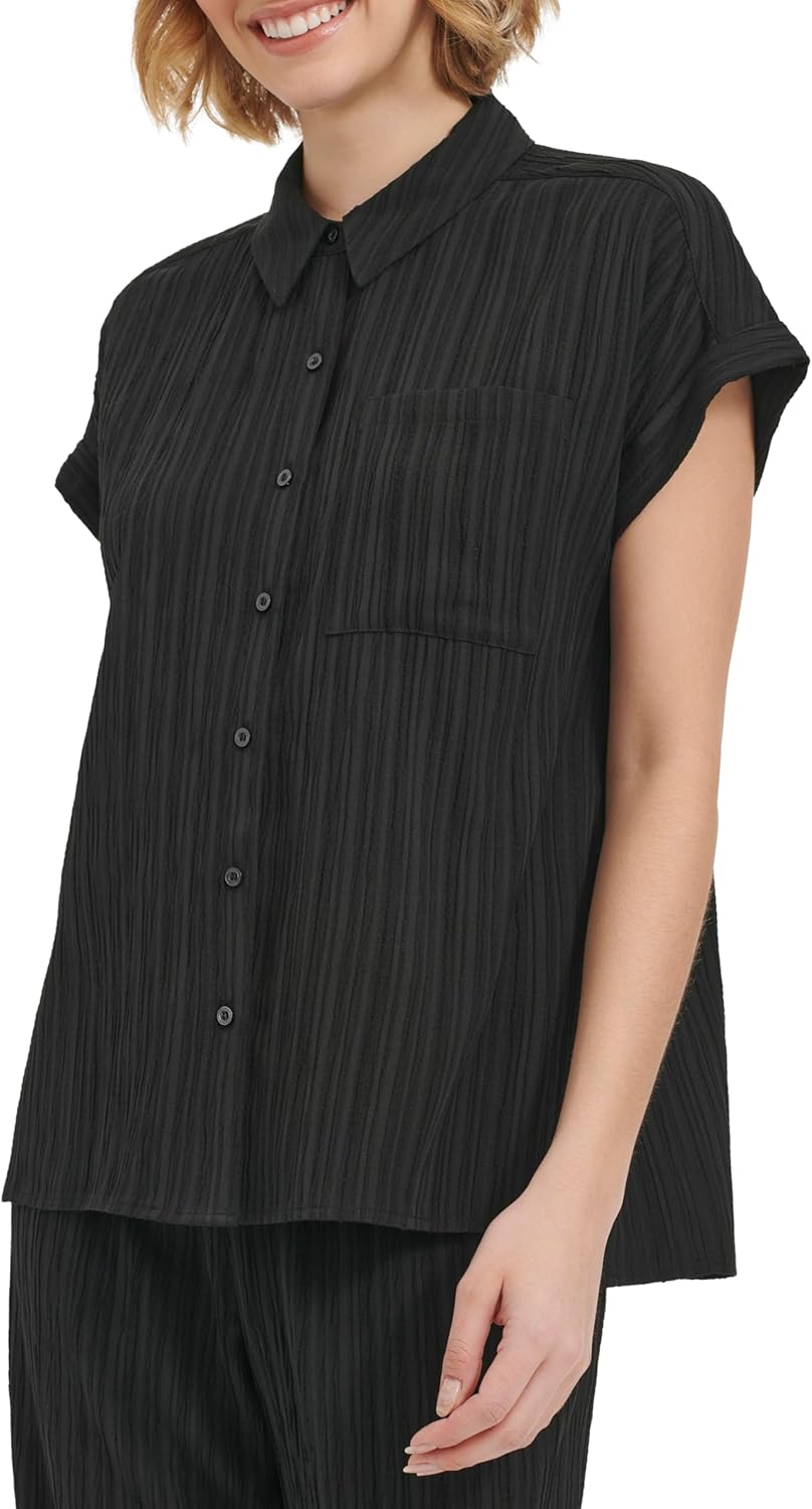 Calvin Klein Womens with Collar Button Up Short Sleeve Blouse - Image 3