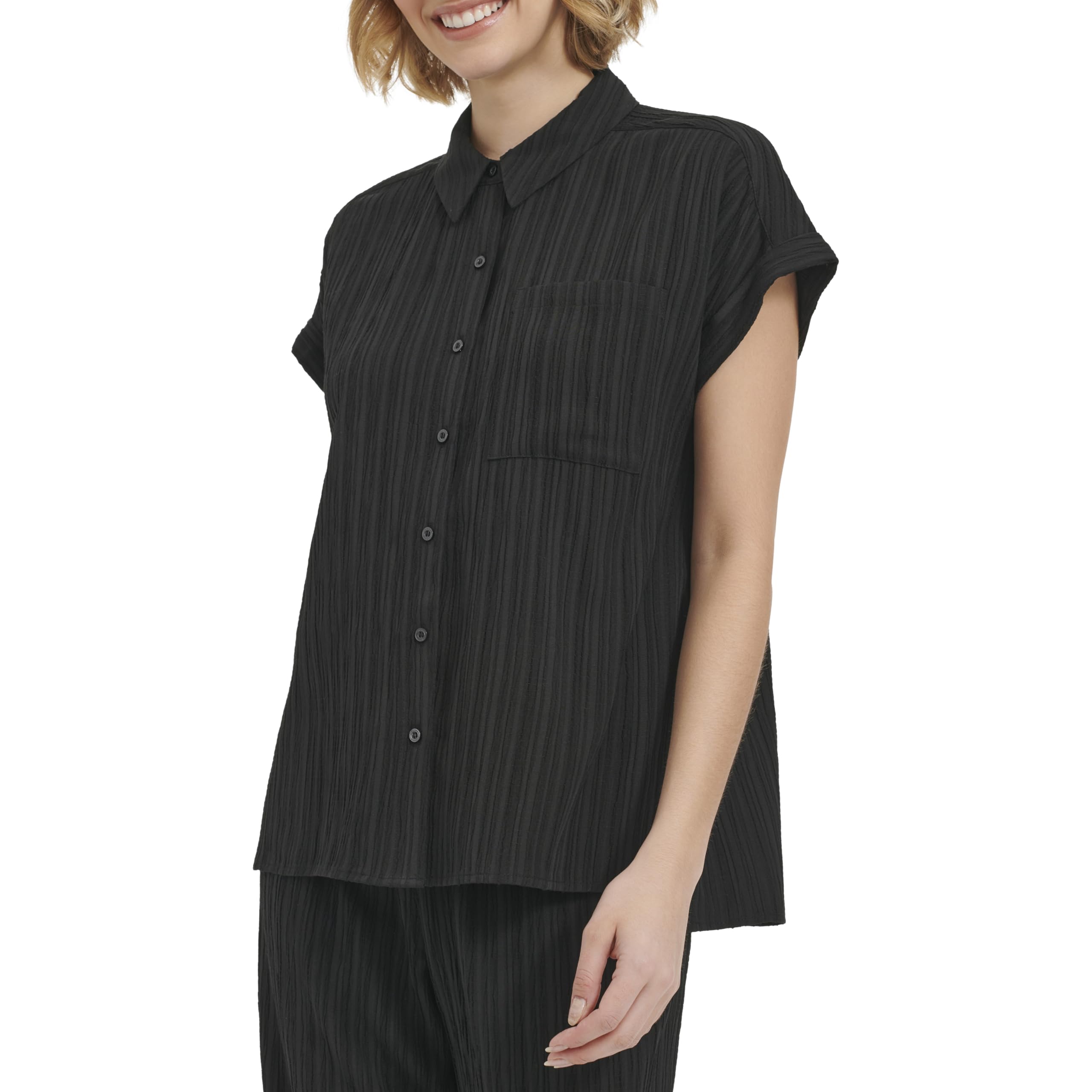 Calvin Klein with Collar Button Up Short Sleeve Blouse Camicetta a Maniche Corte con Bottoni e Colletto Donna