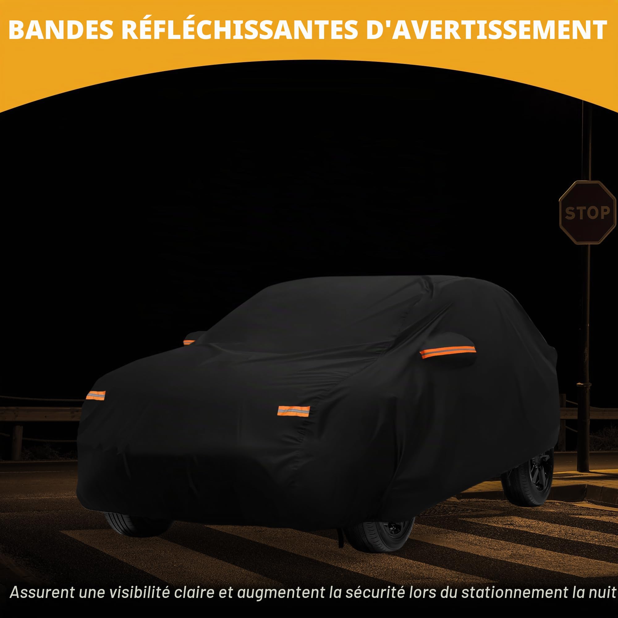 Housse De Voiture Étanche Toutes Saisons pour Toyota C-HR 1pc | Film En Aluminium Et Coton Spunlace, Noir, 452x145x135cm, Protection Soleil Pluie, Bandes Réfléchissantes, Fermeture Éclair