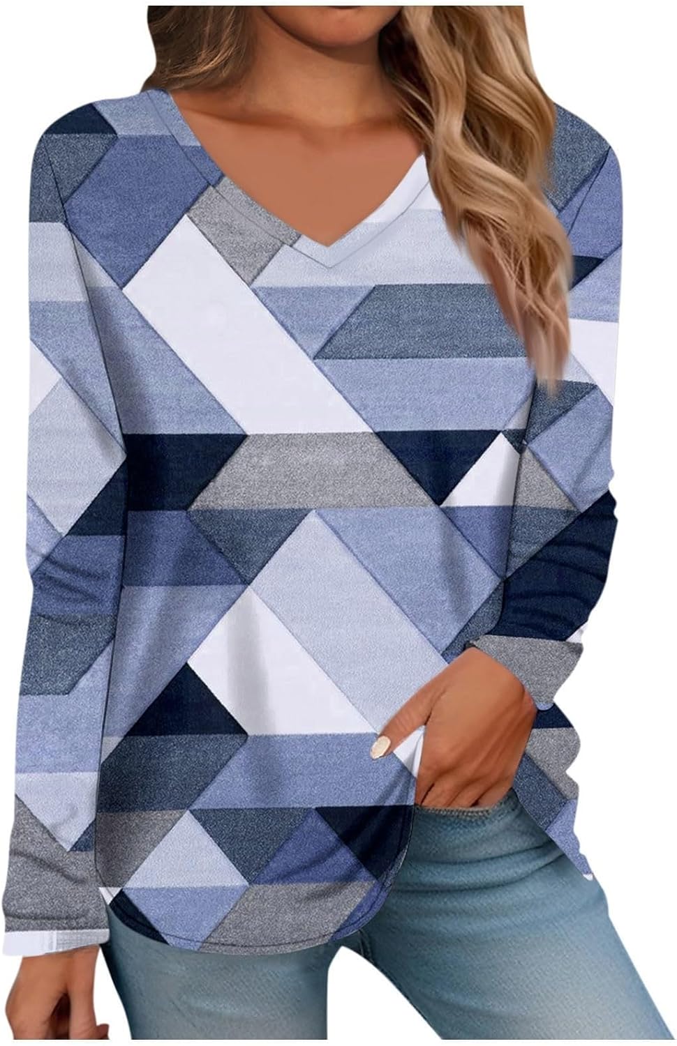 Maglietta Donna Maniche Lunghe Con Scollo A V E Stampa Floreale - 100% Poliestere - Foto 7