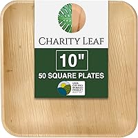 Vista 12 de Platos cuadrados desechables de hoja de palma Charity Leaf de 9" (22.86 cm) (50 piezas) Platos de servir tipo bambú, tablas desechables, vajilla