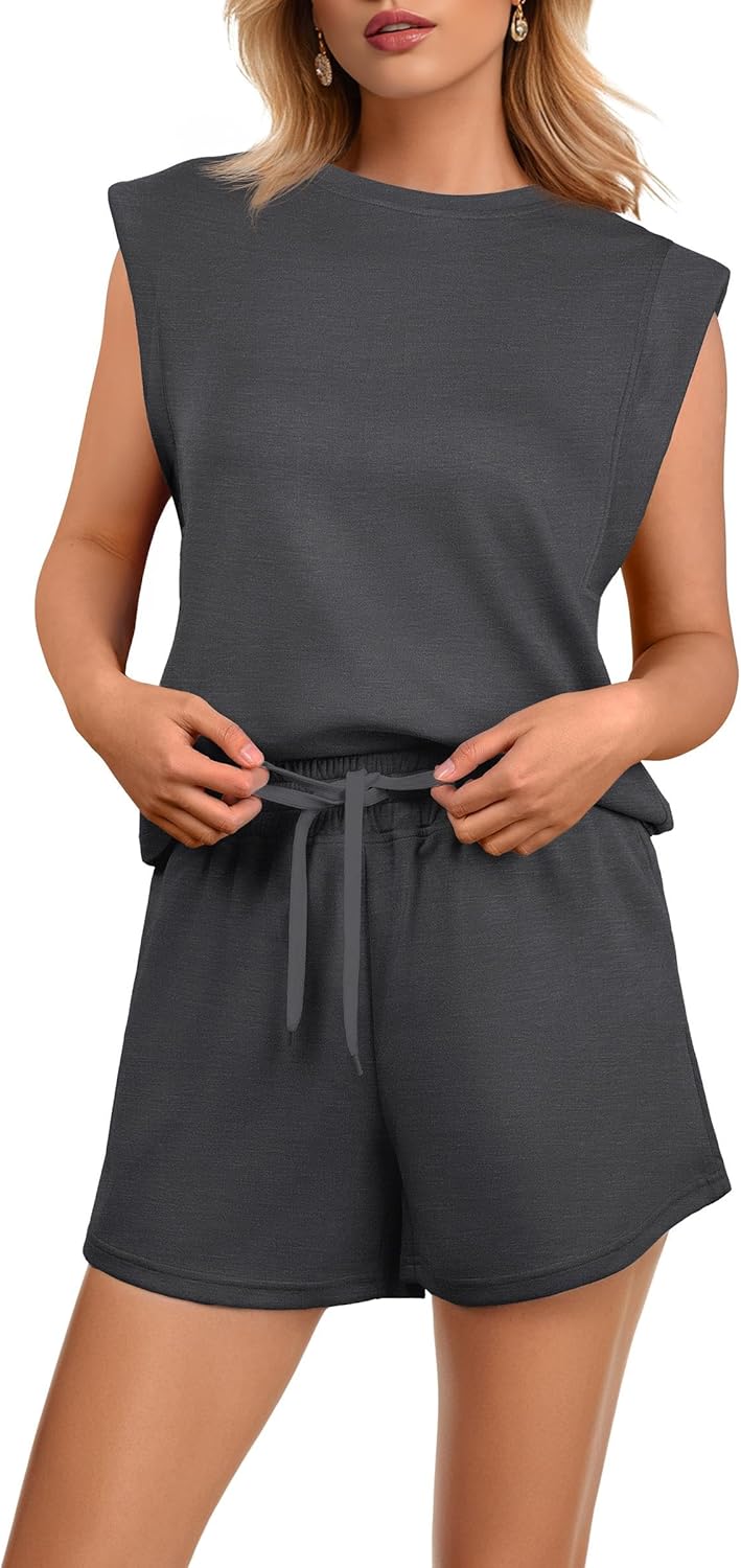 GRECERELLE 2026 Women's Summer 2 Piece Outfits Round Neck Cap Sleeve Top with Pocket Short Sets - Image 2