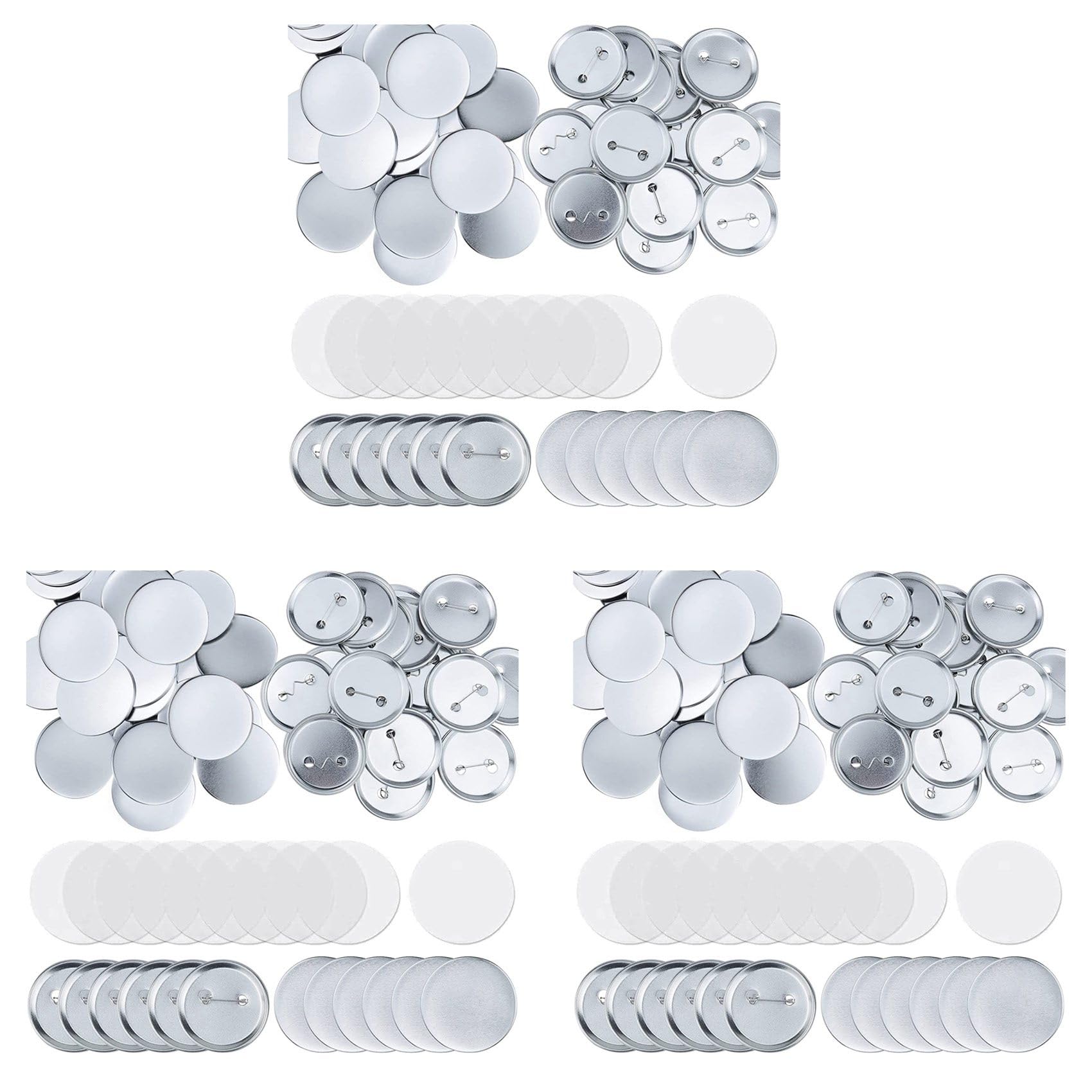 300 Set di Parti per Bottoni Rotondi Forniture per Fabbricazione nel Bianca Kit per Creazione di Badge Bottoni nel Metallo da 58 mm, Parti per Bottoni Posteriori con Pin nel Bianca