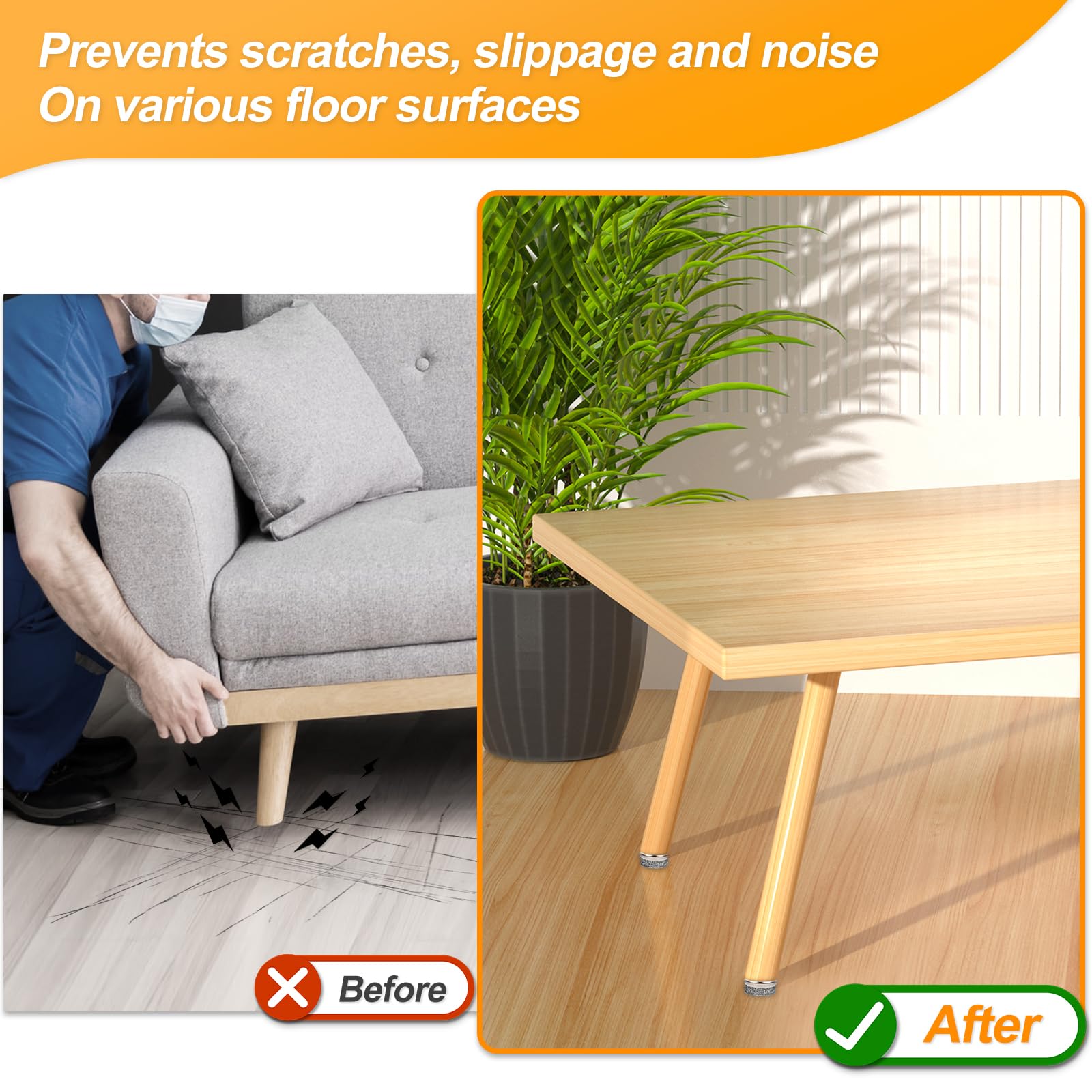 50 Pezzi Feltrini per Sedie, 22mm Feltro Aliante con Vite, Rotondi per Mobili Pesanti, Laminato, Parquet, Piastrelle